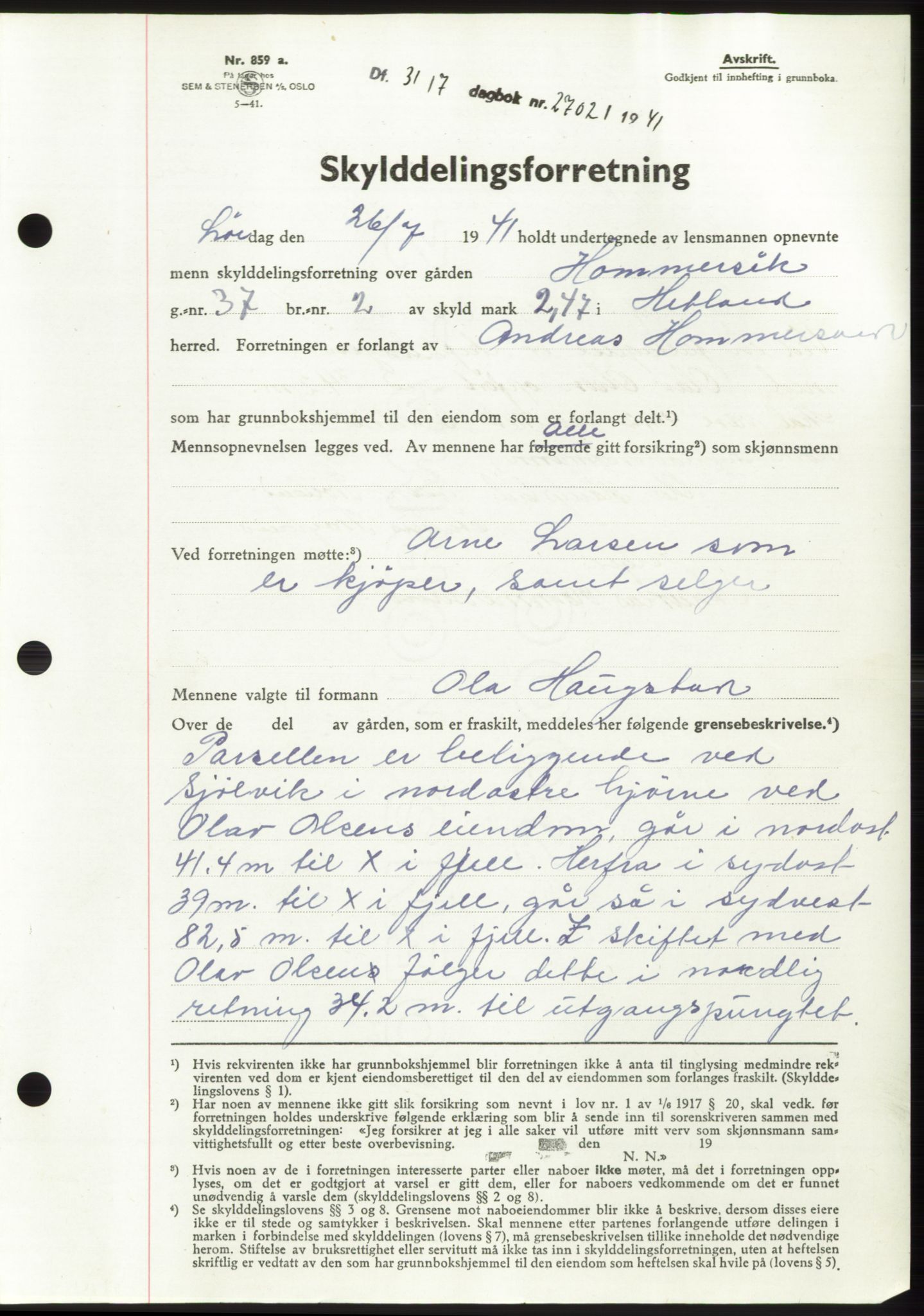 Jæren sorenskriveri, SAST/A-100310/03/G/Gba/L0080: Pantebok, 1941-1941, Dagboknr: 2702/1941