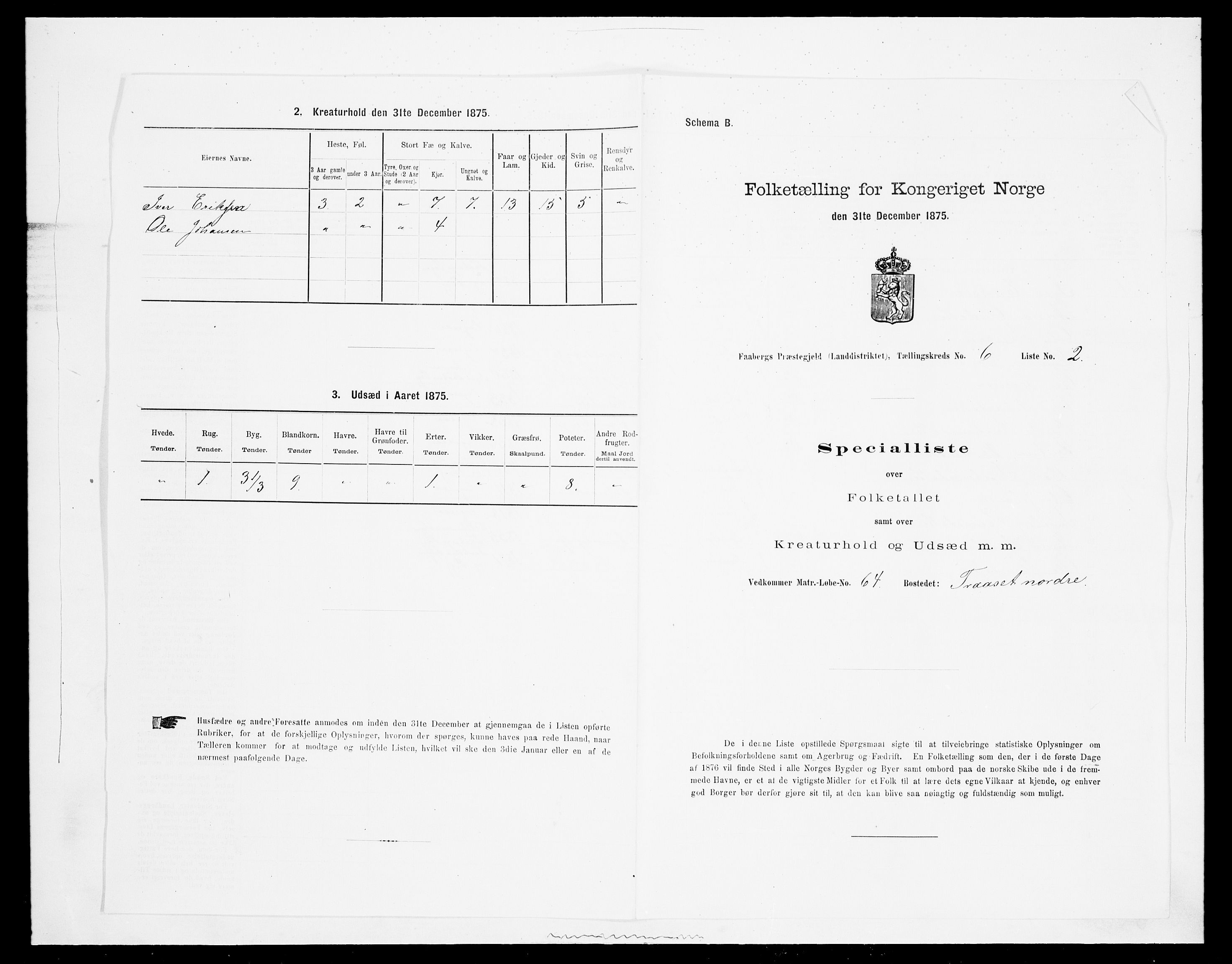 SAH, Folketelling 1875 for 0524L Fåberg prestegjeld, Fåberg sokn og Lillehammer landsokn, 1875, s. 701