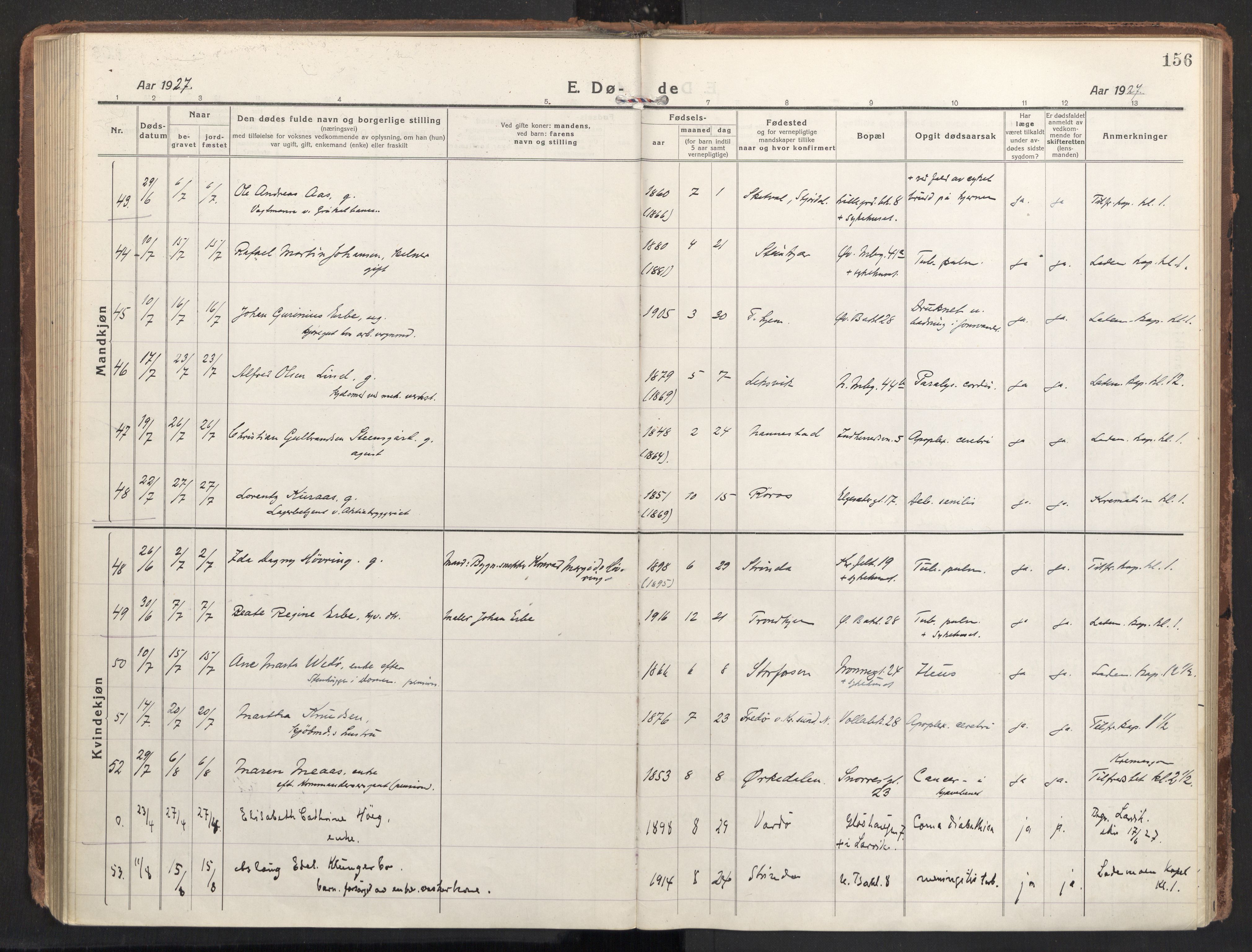 Ministerialprotokoller, klokkerbøker og fødselsregistre - Sør-Trøndelag, SAT/A-1456/604/L0207: Ministerialbok nr. 604A27, 1917-1933, s. 156