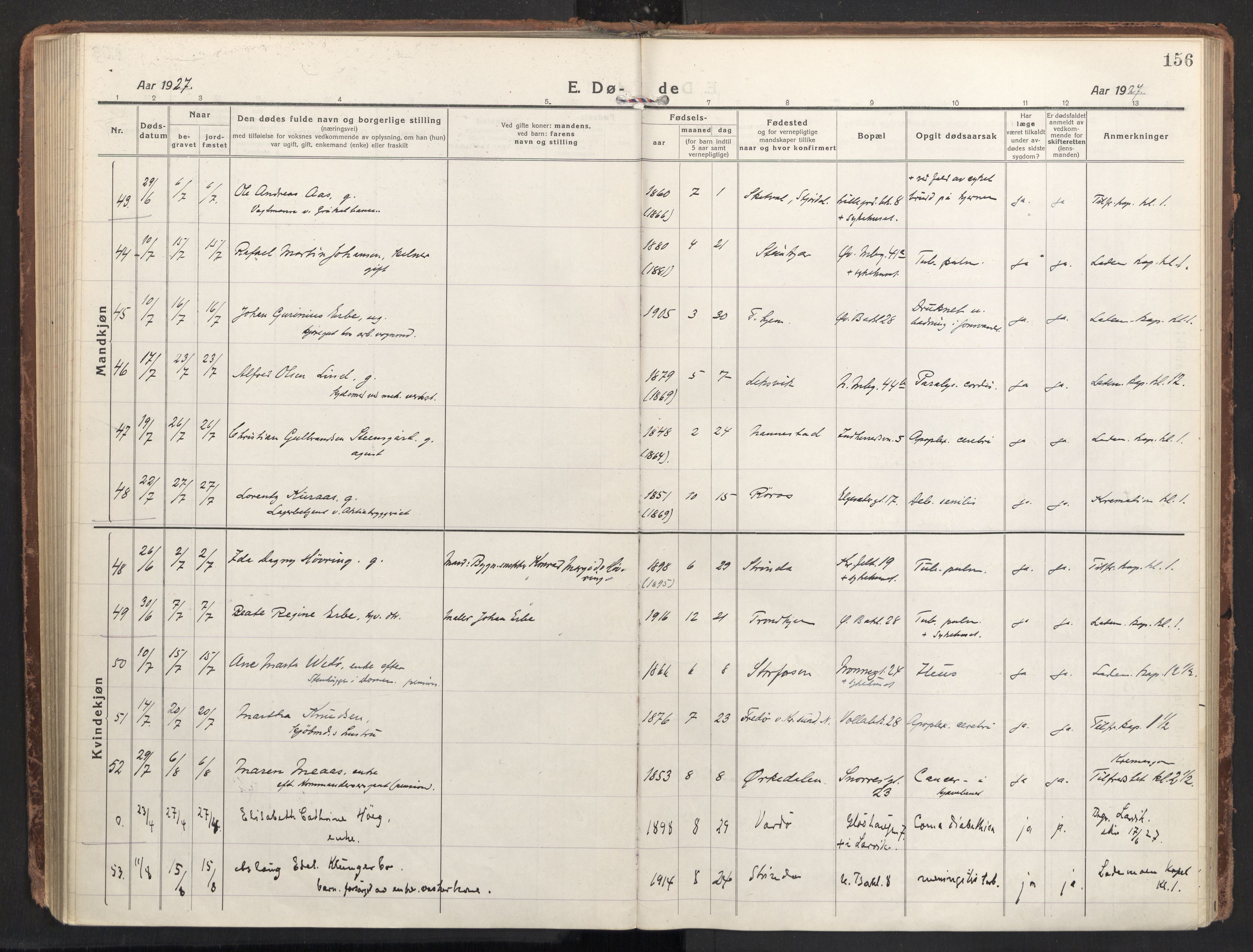 Ministerialprotokoller, klokkerbøker og fødselsregistre - Sør-Trøndelag, AV/SAT-A-1456/604/L0207: Ministerialbok nr. 604A27, 1917-1933, s. 156