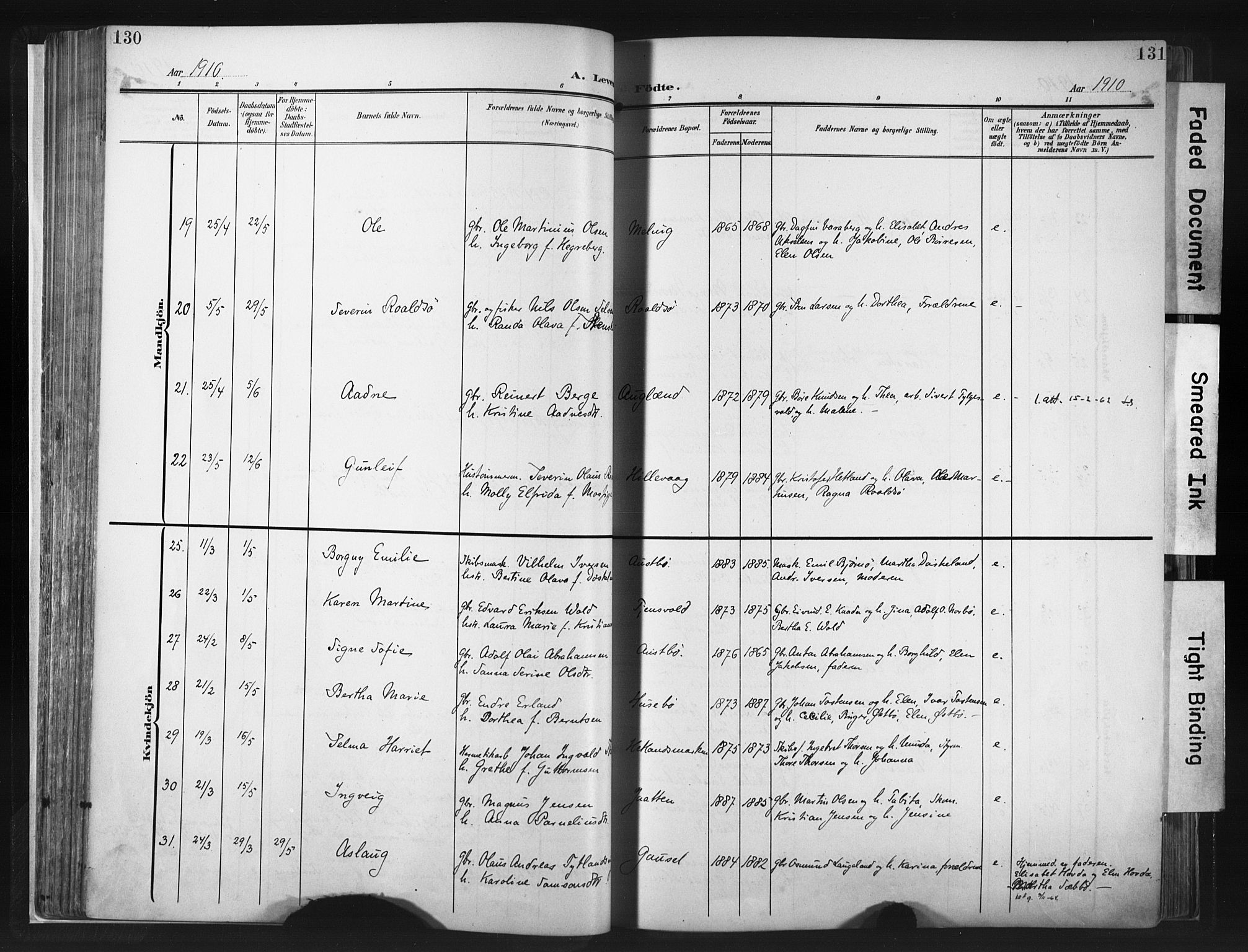 Hetland sokneprestkontor, AV/SAST-A-101826/30/30BA/L0013: Ministerialbok nr. A 13, 1904-1918, s. 130-131