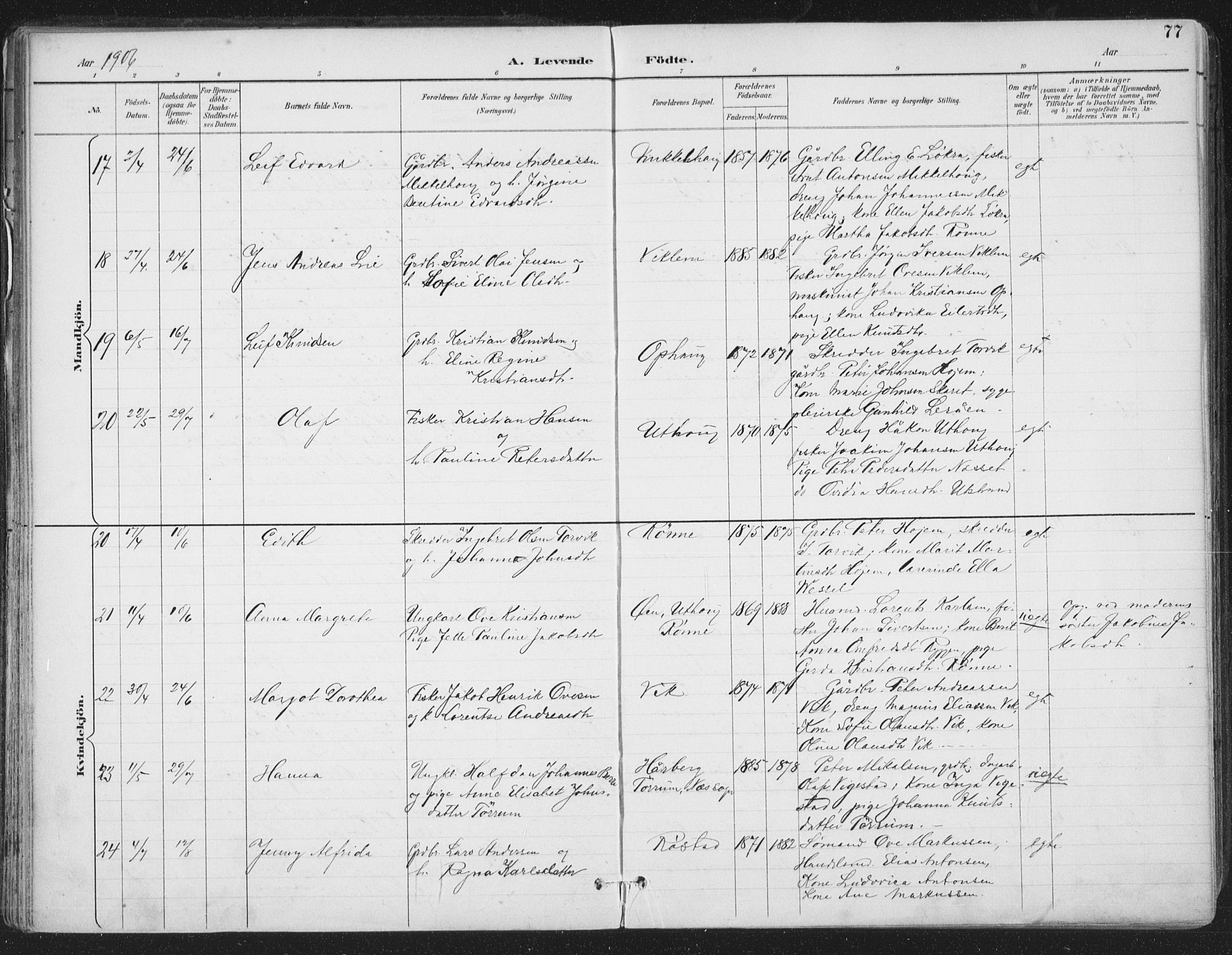 Ministerialprotokoller, klokkerbøker og fødselsregistre - Sør-Trøndelag, AV/SAT-A-1456/659/L0743: Ministerialbok nr. 659A13, 1893-1910, s. 77