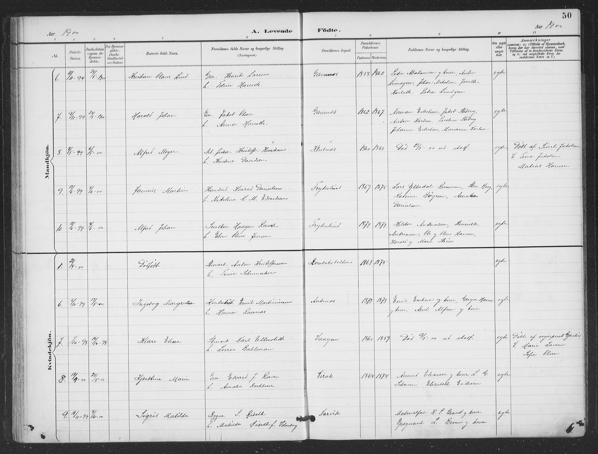 Ministerialprotokoller, klokkerbøker og fødselsregistre - Nordland, SAT/A-1459/866/L0939: Ministerialbok nr. 866A02, 1894-1906, s. 50