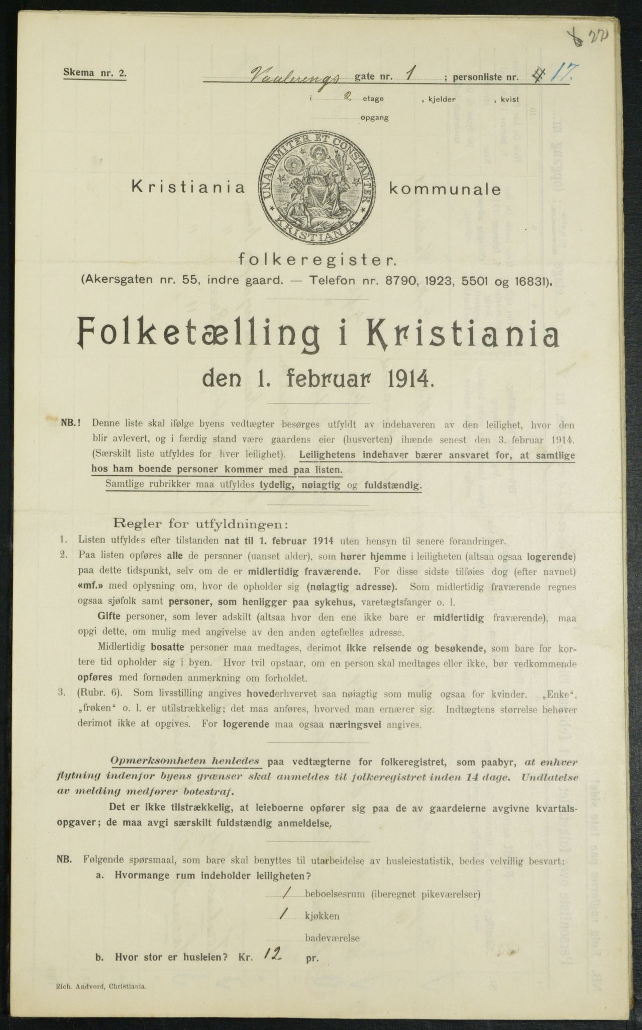 OBA, Kommunal folketelling 1.2.1914 for Kristiania, 1914, s. 126610