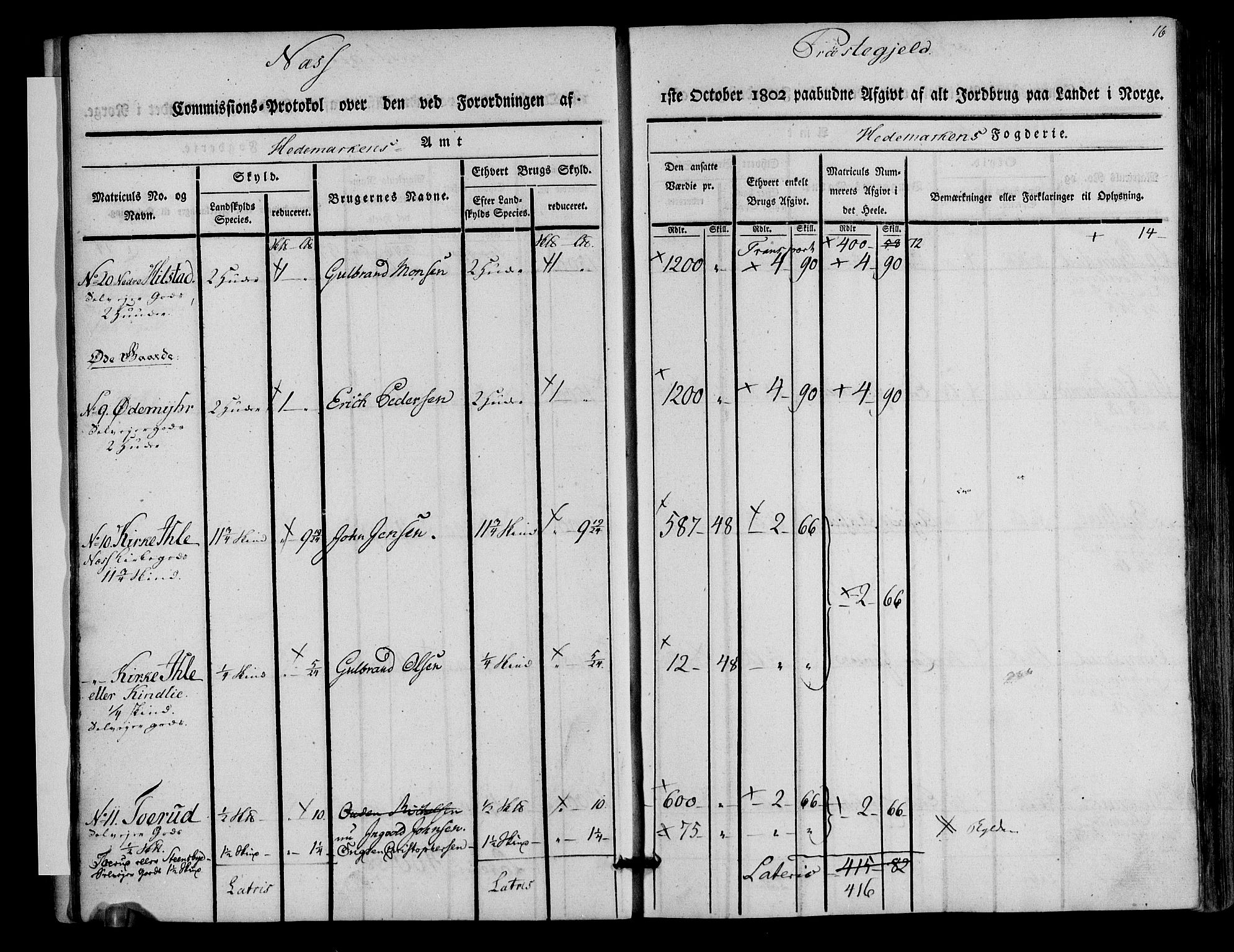 Rentekammeret inntil 1814, Realistisk ordnet avdeling, AV/RA-EA-4070/N/Ne/Nea/L0033: Hedmark fogderi. Kommisjonsprotokoll, 1803, s. 16