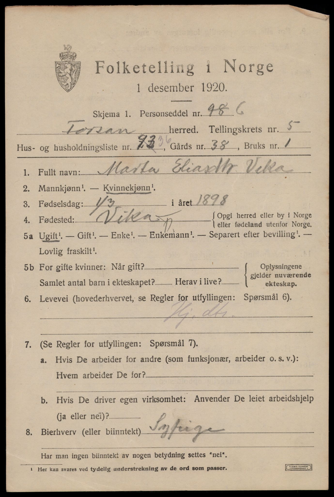 SAST, Folketelling 1920 for 1129 Forsand herred, 1920, s. 2137