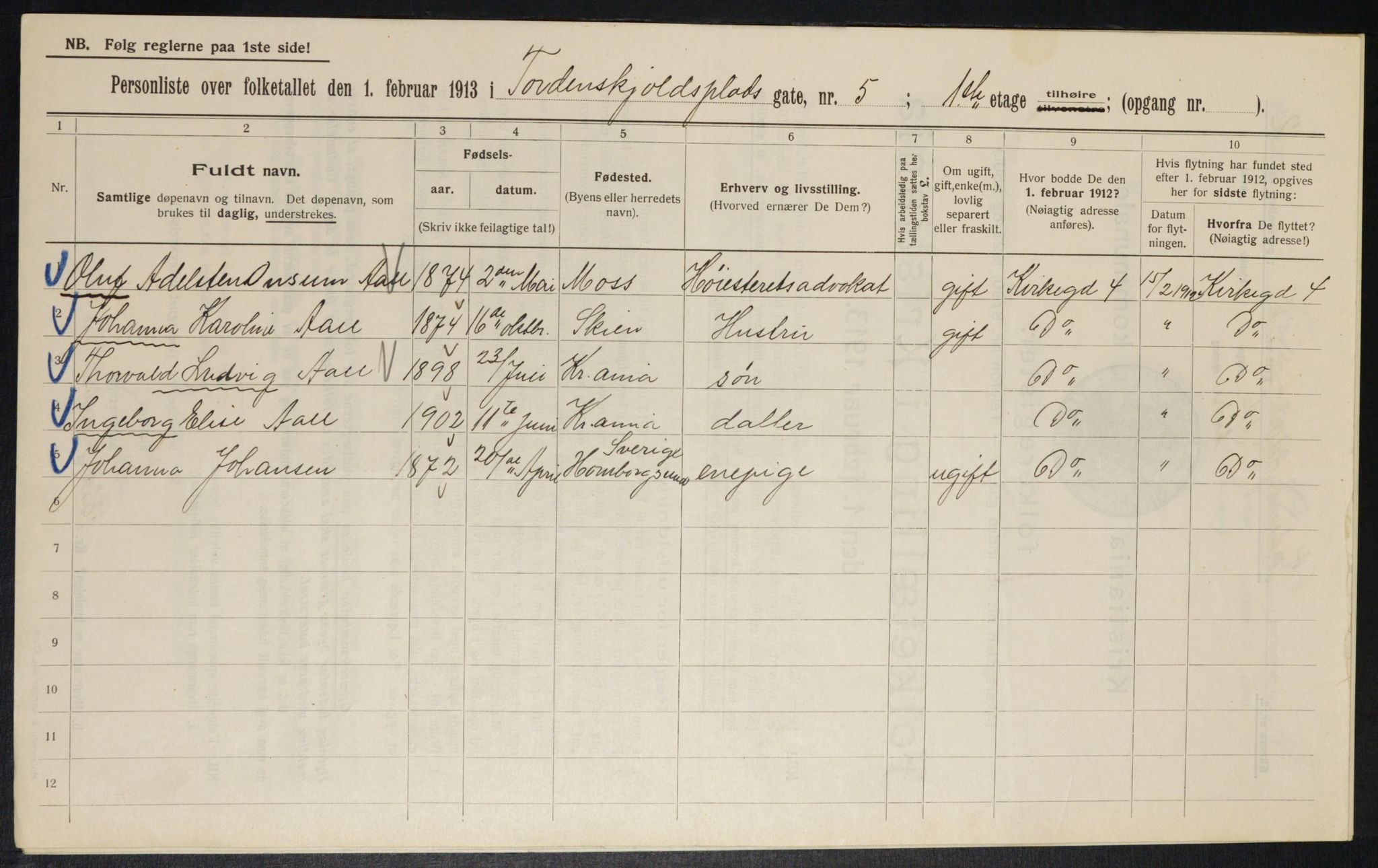 OBA, Kommunal folketelling 1.2.1913 for Kristiania, 1913, s. 113892