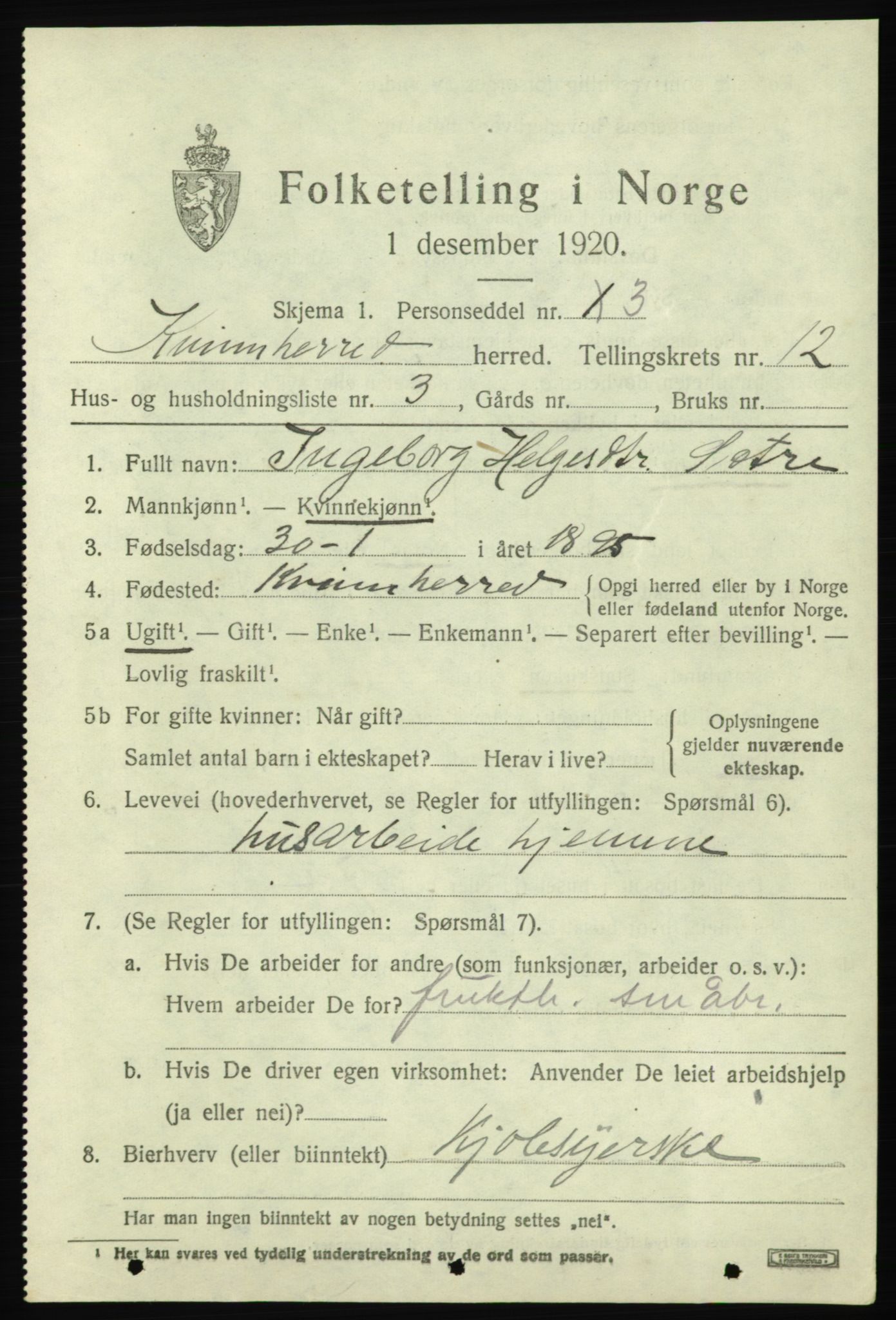 SAB, Folketelling 1920 for 1224 Kvinnherad herred, 1920, s. 7322