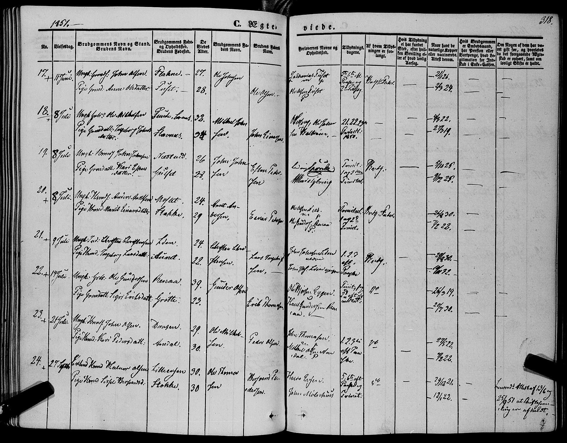 Ministerialprotokoller, klokkerbøker og fødselsregistre - Sør-Trøndelag, SAT/A-1456/695/L1145: Ministerialbok nr. 695A06 /1, 1843-1859, s. 318