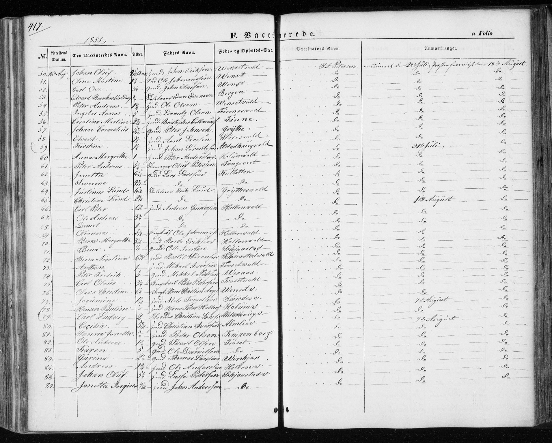 Ministerialprotokoller, klokkerbøker og fødselsregistre - Nord-Trøndelag, AV/SAT-A-1458/717/L0154: Ministerialbok nr. 717A07 /1, 1850-1862, s. 417