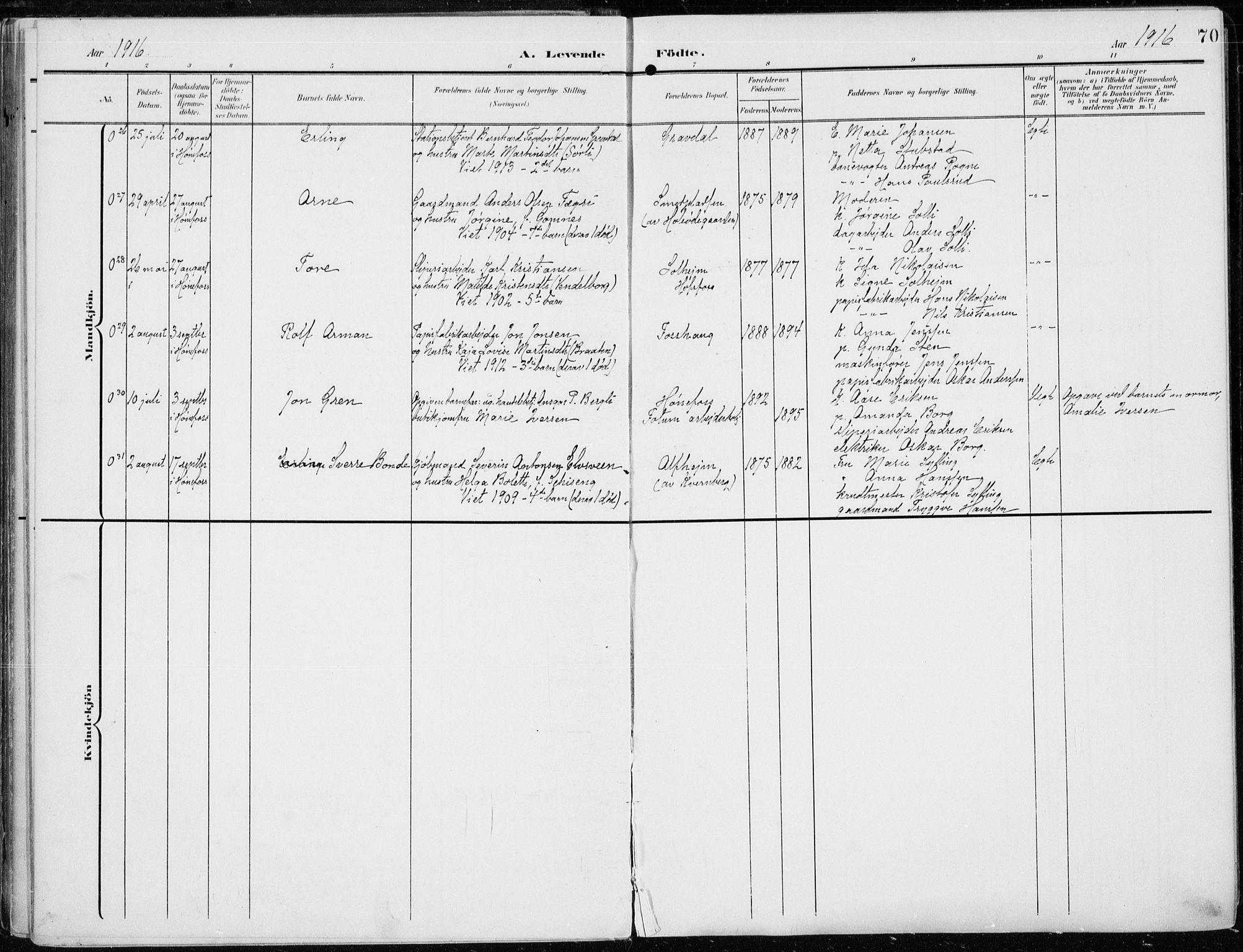 Norderhov kirkebøker, AV/SAKO-A-237/F/Fa/L0017: Ministerialbok nr. 17, 1903-1919, s. 70