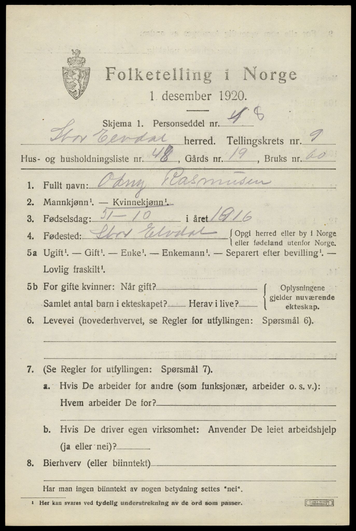 SAH, Folketelling 1920 for 0430 Stor-Elvdal herred, 1920, s. 9054