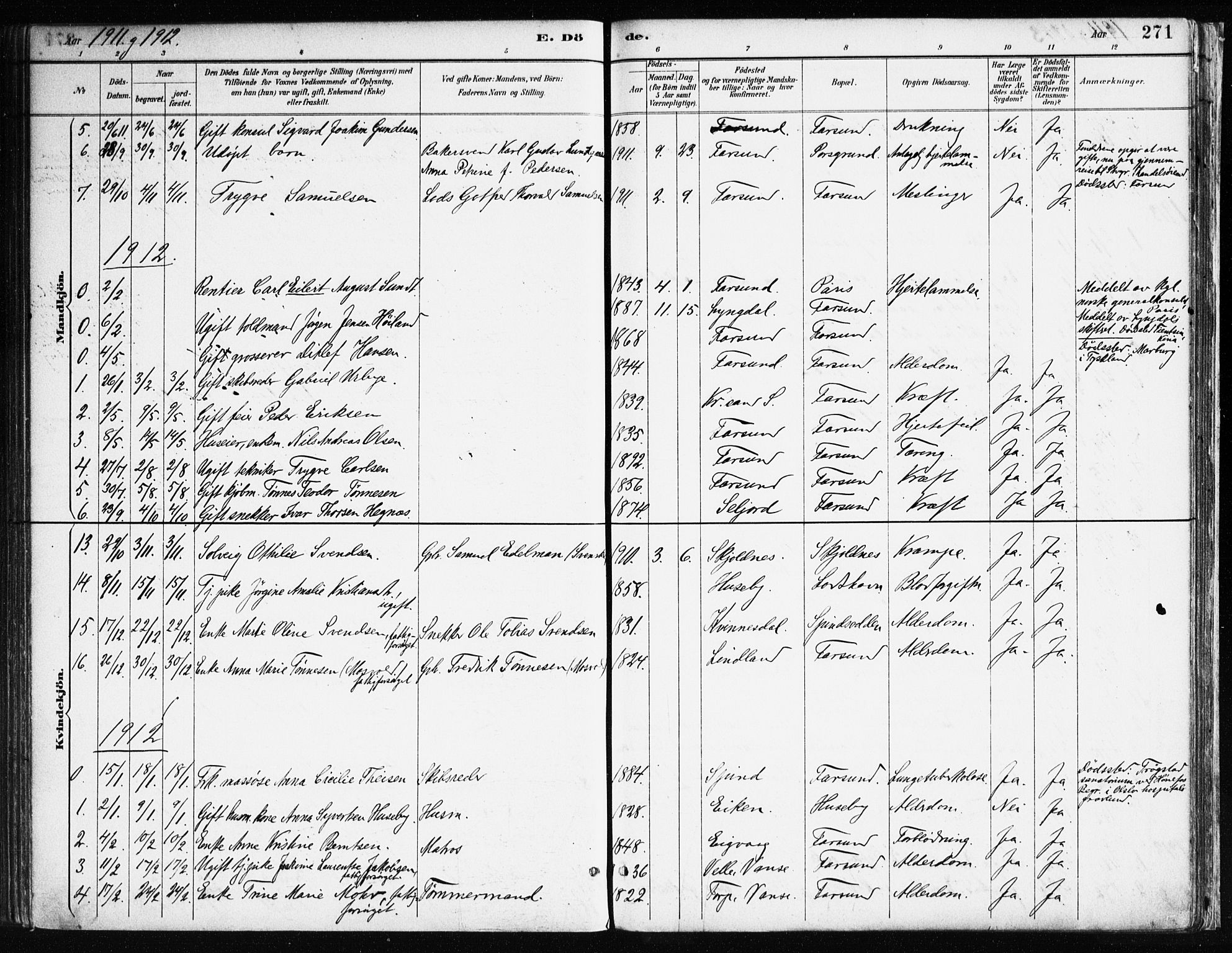 Farsund sokneprestkontor, AV/SAK-1111-0009/F/Fa/L0006: Ministerialbok nr. A 6, 1887-1920, s. 271