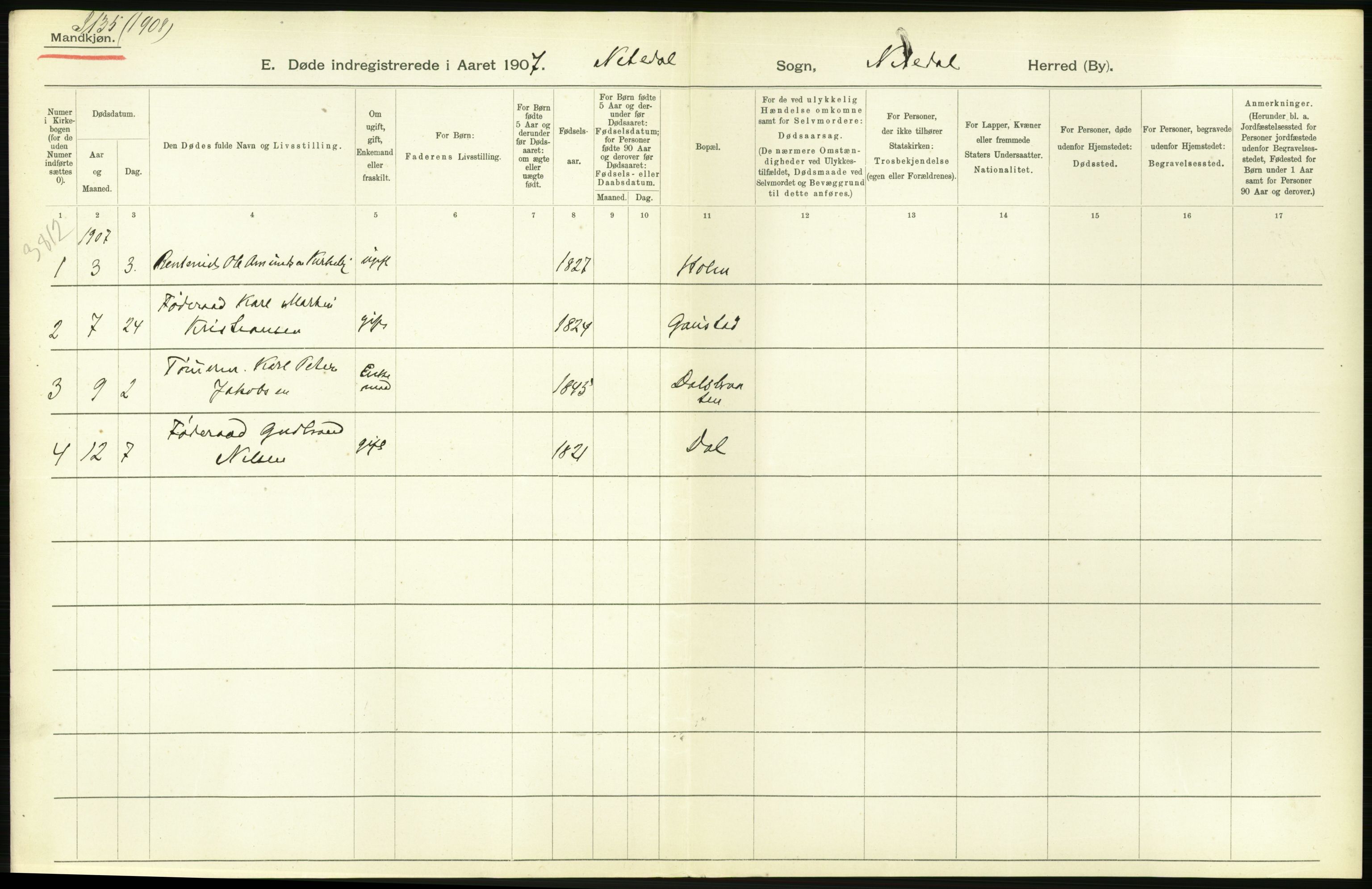 Statistisk sentralbyrå, Sosiodemografiske emner, Befolkning, AV/RA-S-2228/D/Df/Dfa/Dfae/L0005: Akershus amt: Gifte, døde. Bygder og byer., 1907, s. 186