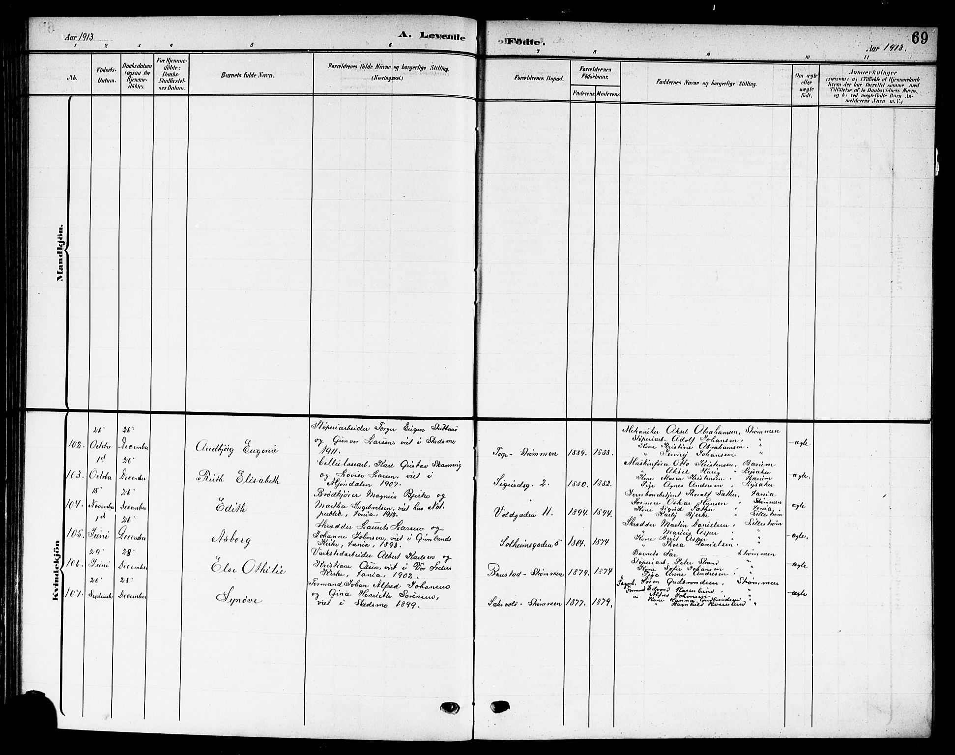 Skedsmo prestekontor Kirkebøker, AV/SAO-A-10033a/G/Gc/L0001: Klokkerbok nr. III 1, 1908-1916, s. 69