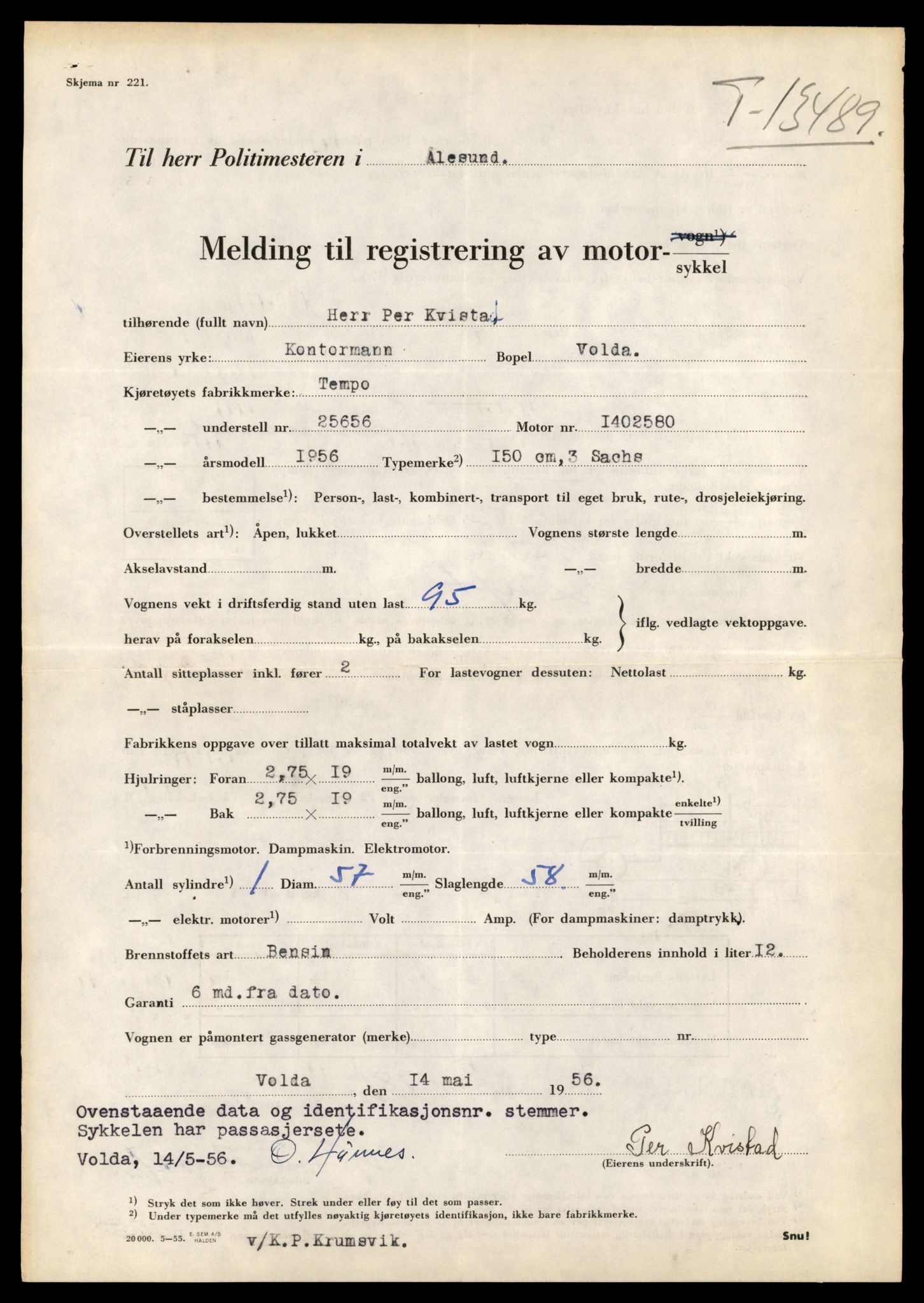 Møre og Romsdal vegkontor - Ålesund trafikkstasjon, AV/SAT-A-4099/F/Fe/L0039: Registreringskort for kjøretøy T 13361 - T 13530, 1927-1998, s. 2251