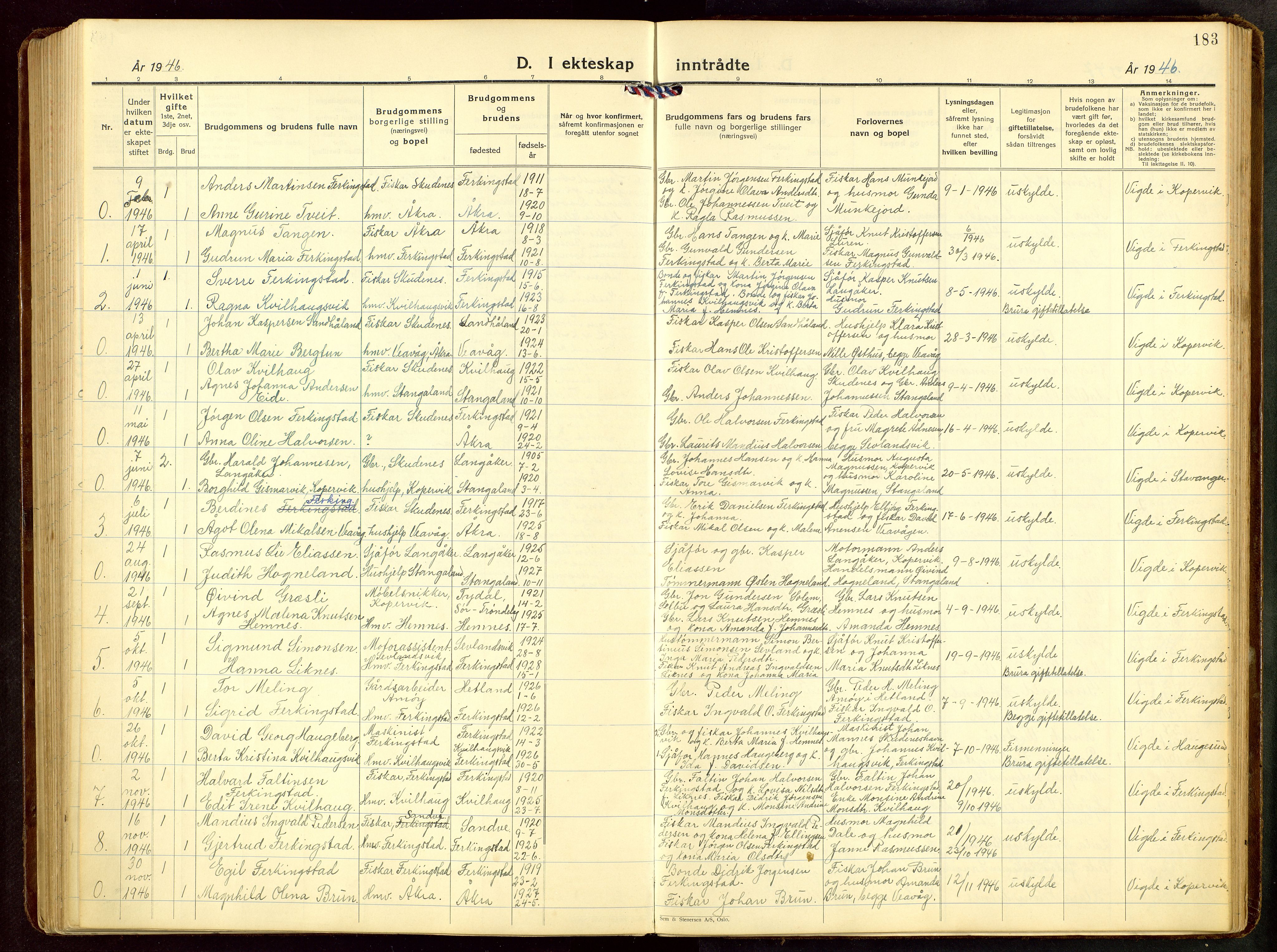 Skudenes sokneprestkontor, AV/SAST-A -101849/H/Ha/Hab/L0012: Klokkerbok nr. B 12, 1936-1968, s. 183