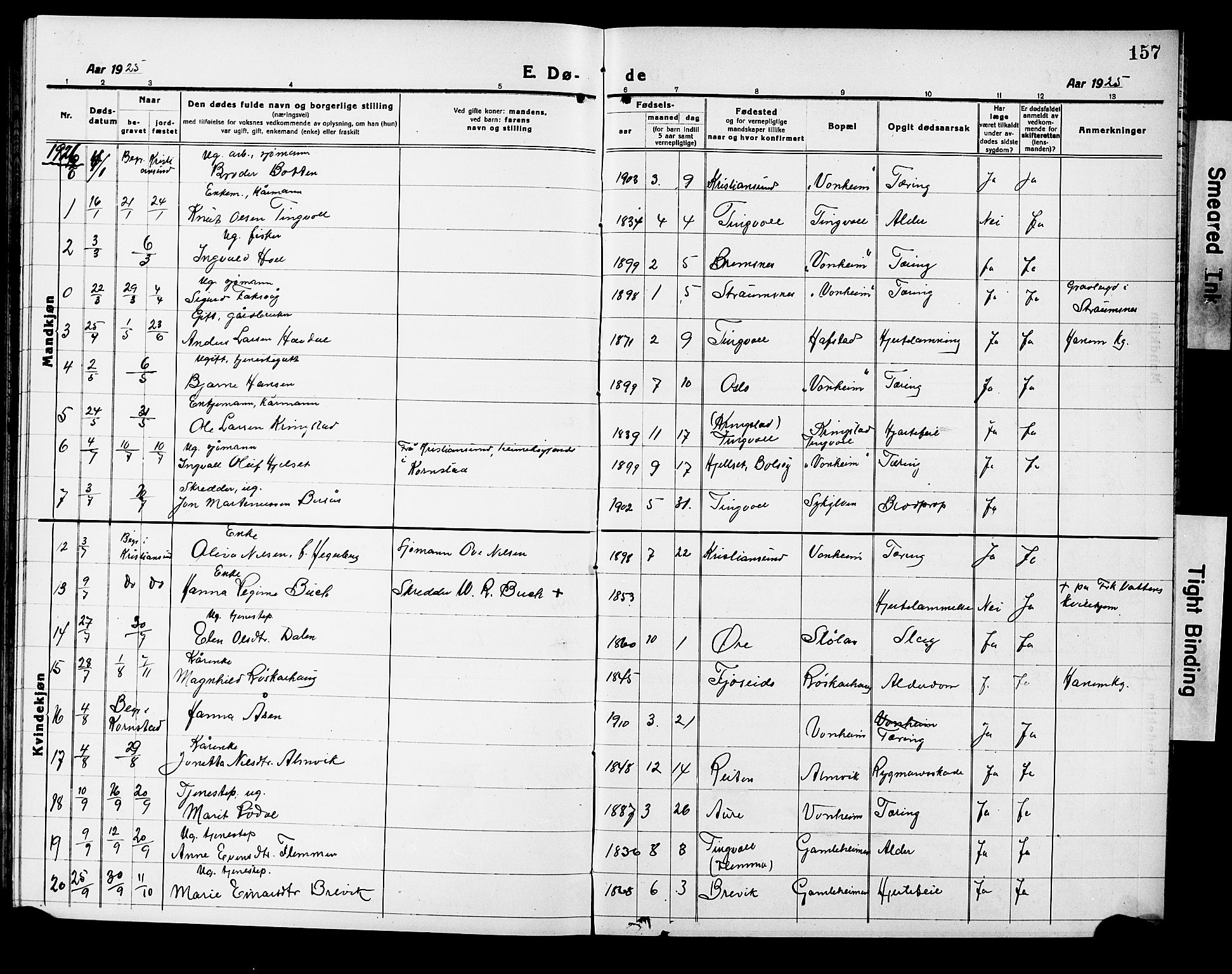 Ministerialprotokoller, klokkerbøker og fødselsregistre - Møre og Romsdal, AV/SAT-A-1454/586/L0994: Klokkerbok nr. 586C05, 1919-1927, s. 157