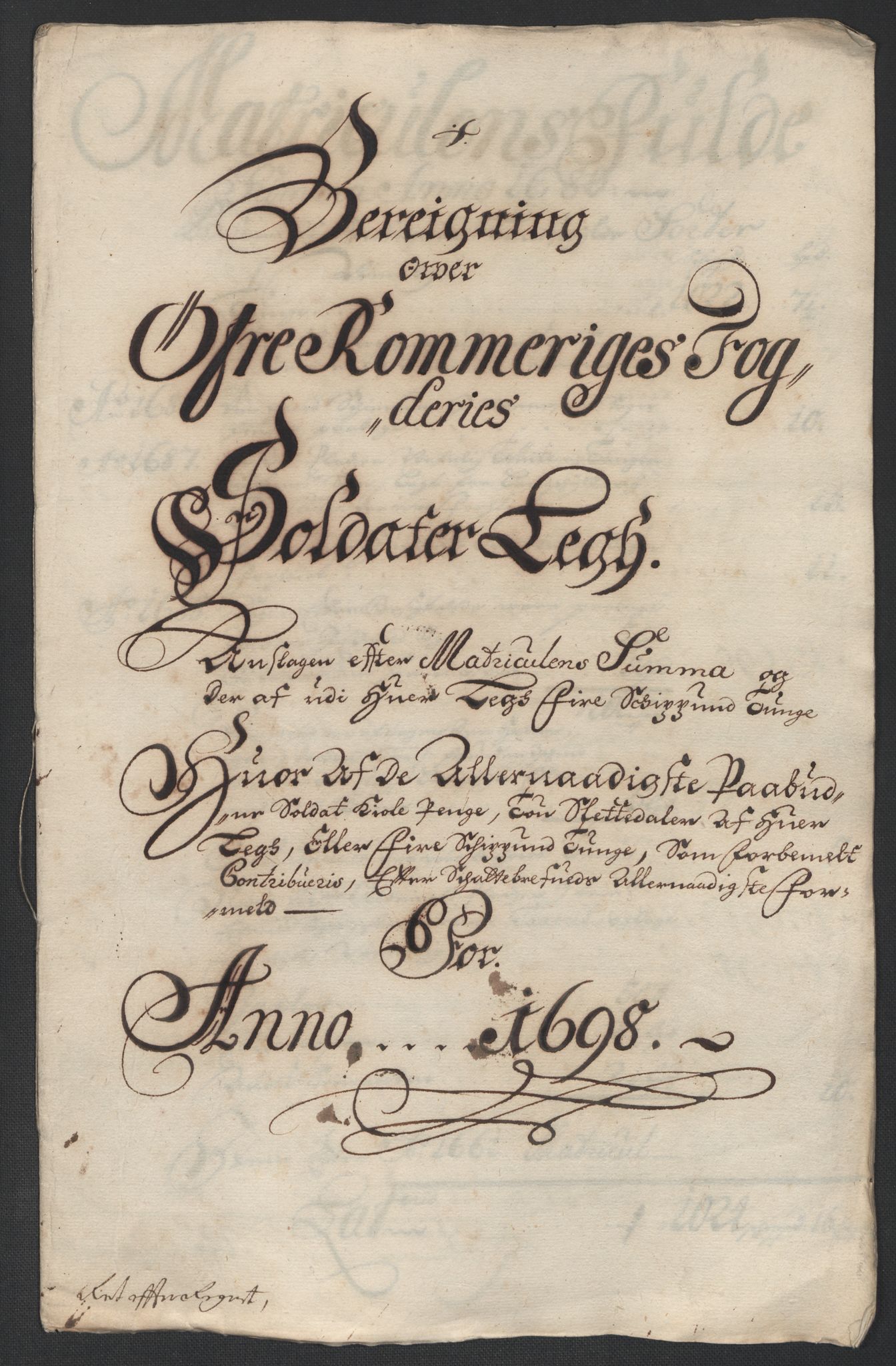 Rentekammeret inntil 1814, Reviderte regnskaper, Fogderegnskap, RA/EA-4092/R12/L0710: Fogderegnskap Øvre Romerike, 1698, s. 252