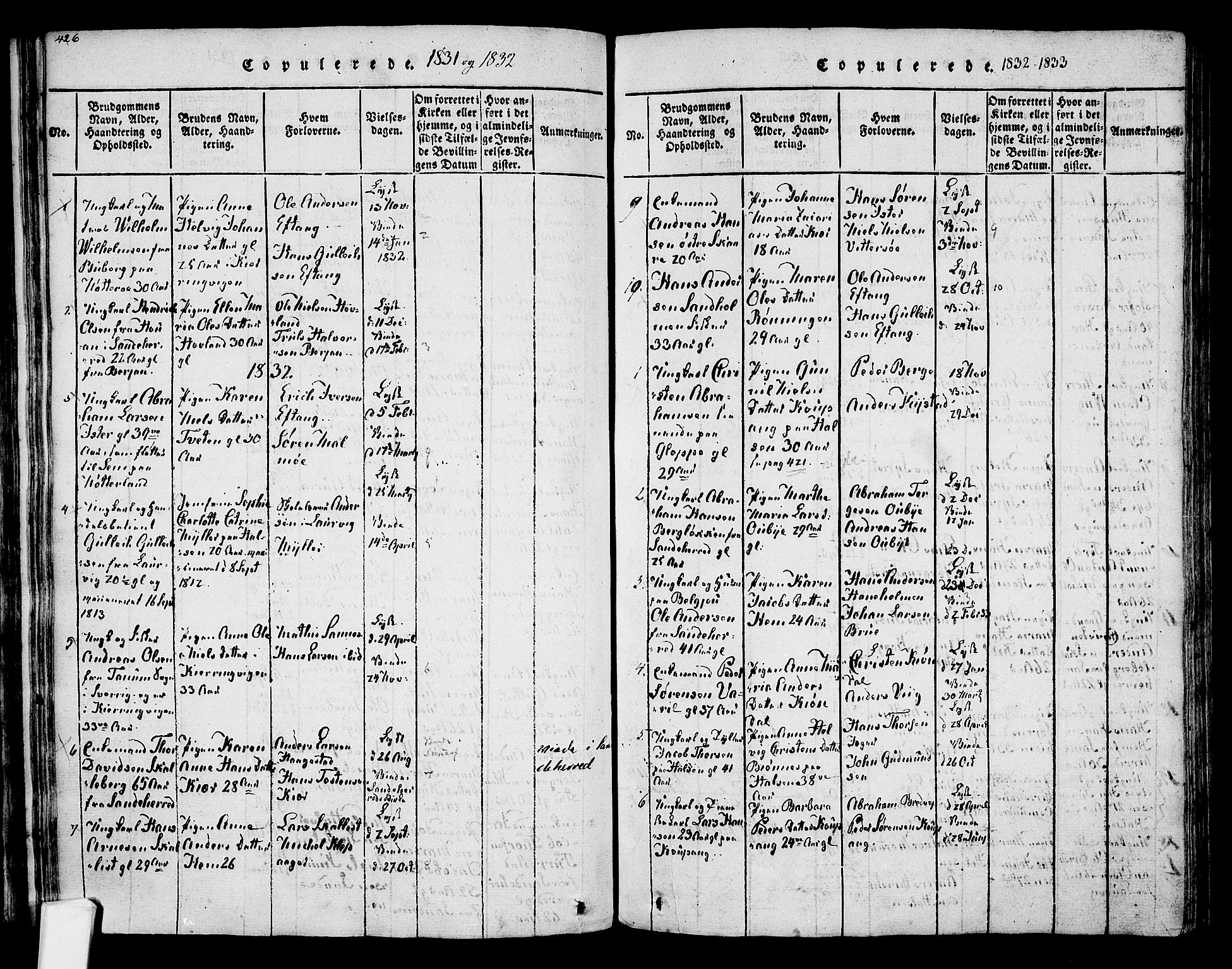 Tjølling kirkebøker, AV/SAKO-A-60/F/Fa/L0005: Ministerialbok nr. 5, 1814-1836, s. 426-427
