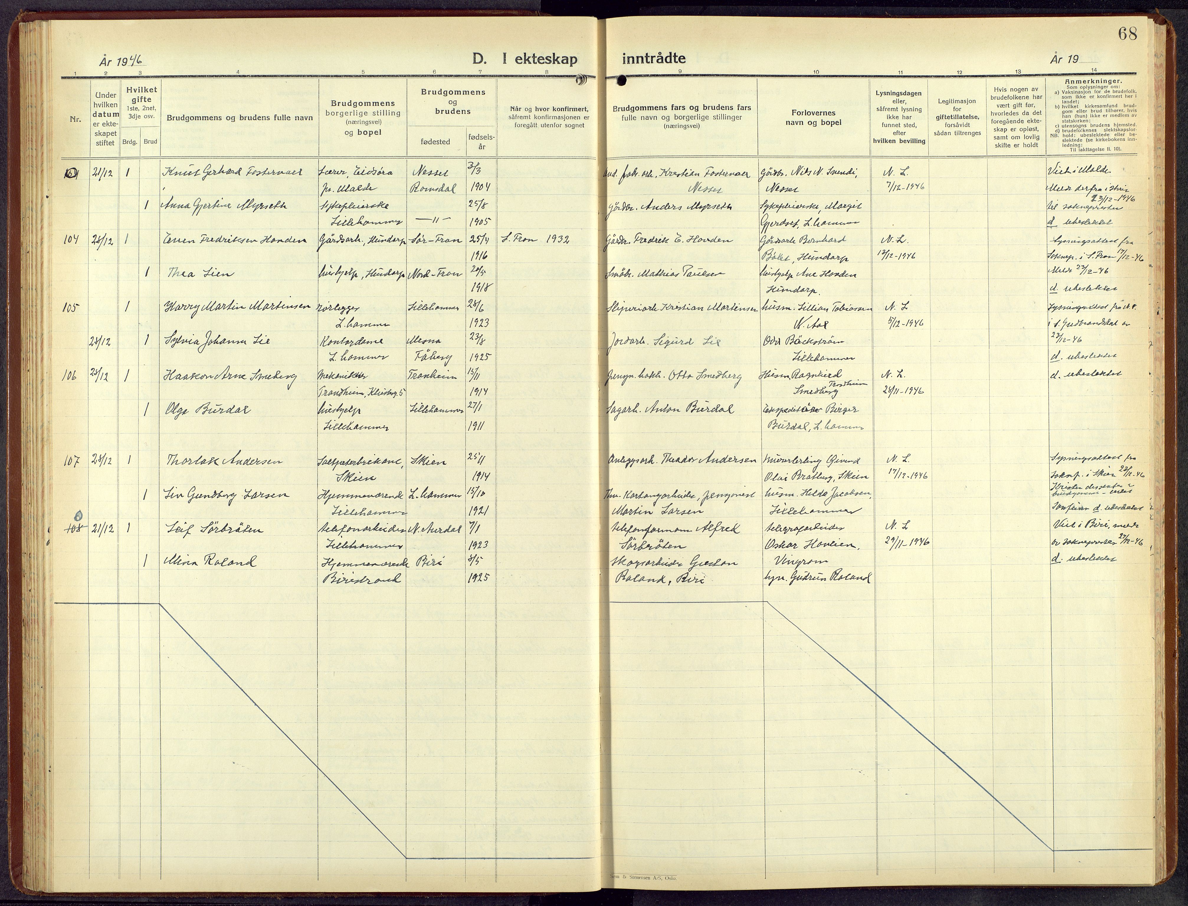 Lillehammer prestekontor, AV/SAH-PREST-088/H/Ha/Hab/L0004: Klokkerbok nr. 4, 1940-1955, s. 68