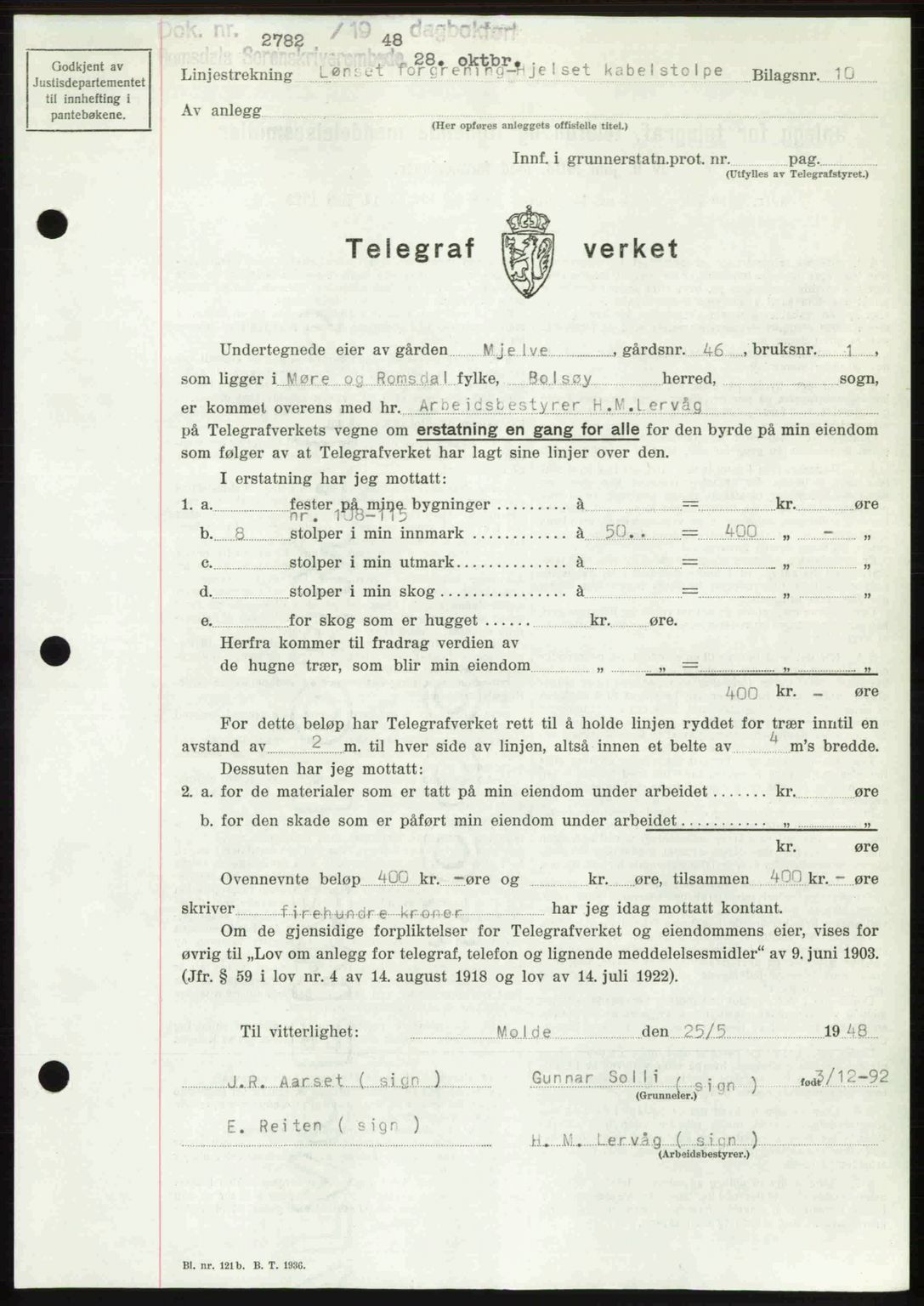 Romsdal sorenskriveri, SAT/A-4149/1/2/2C: Pantebok nr. A27, 1948-1948, Dagboknr: 2782/1948