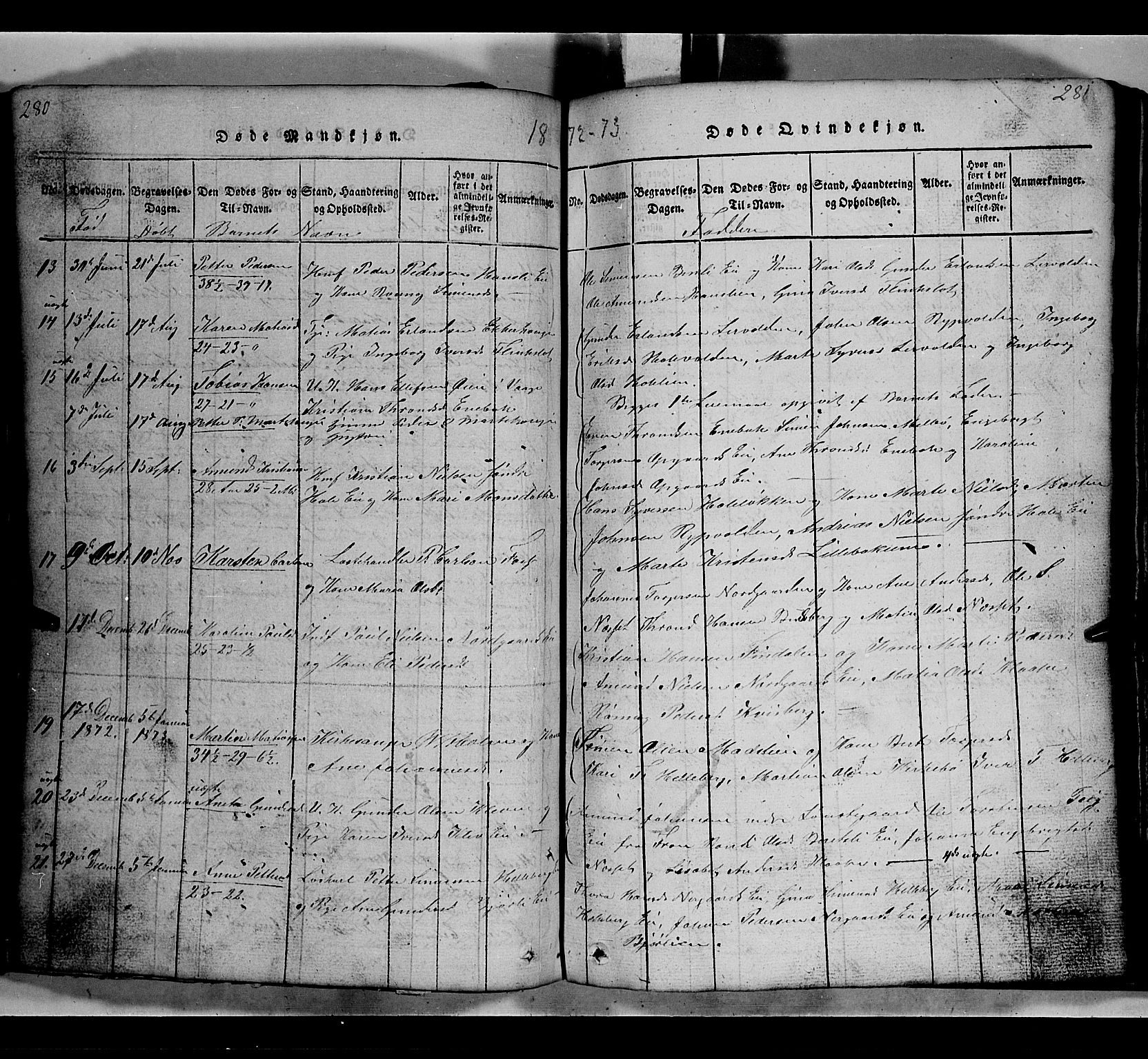 Gausdal prestekontor, AV/SAH-PREST-090/H/Ha/Hab/L0002: Klokkerbok nr. 2, 1818-1874, s. 280-281