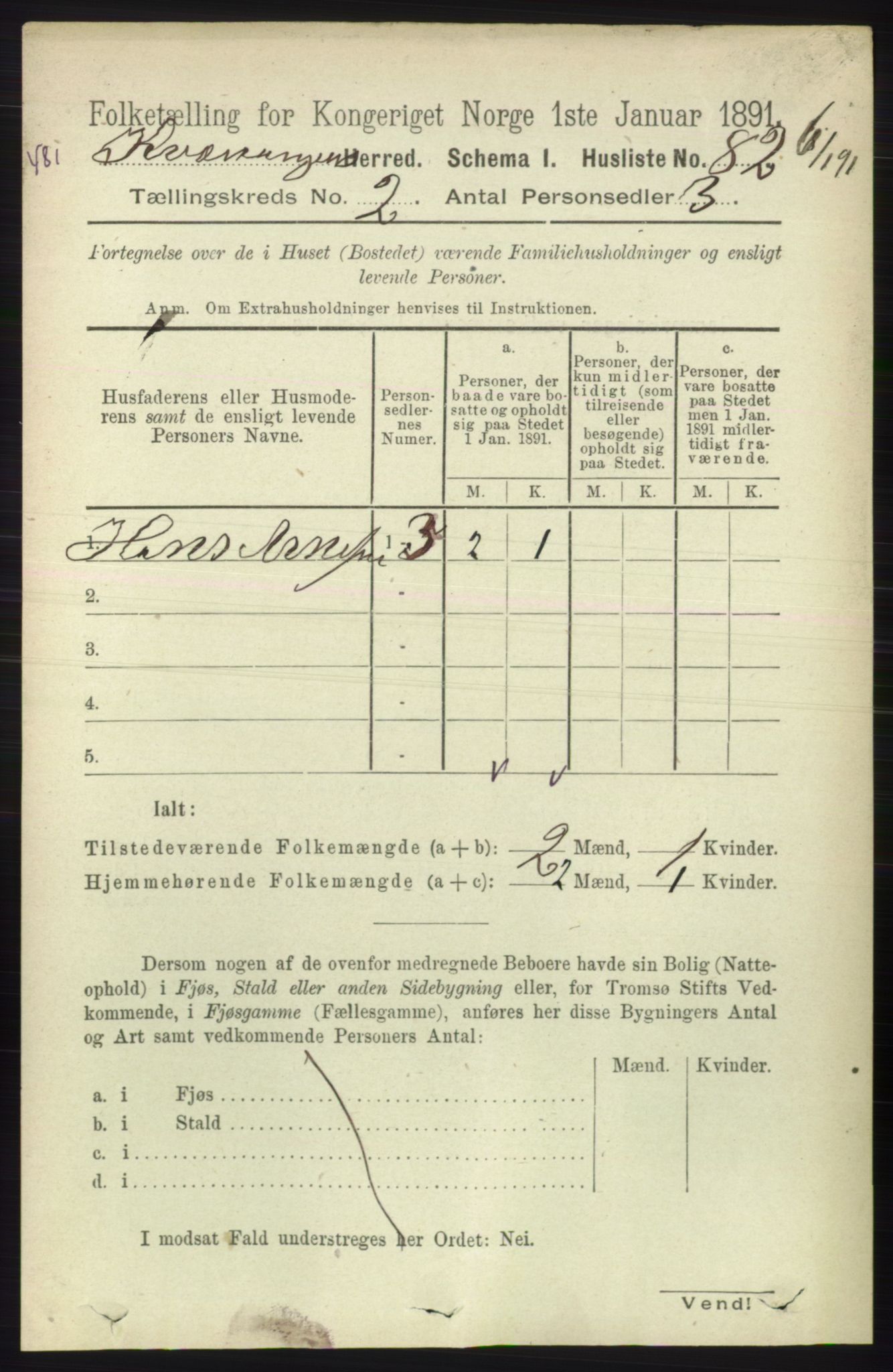 RA, Folketelling 1891 for 1943 Kvænangen herred, 1891, s. 406