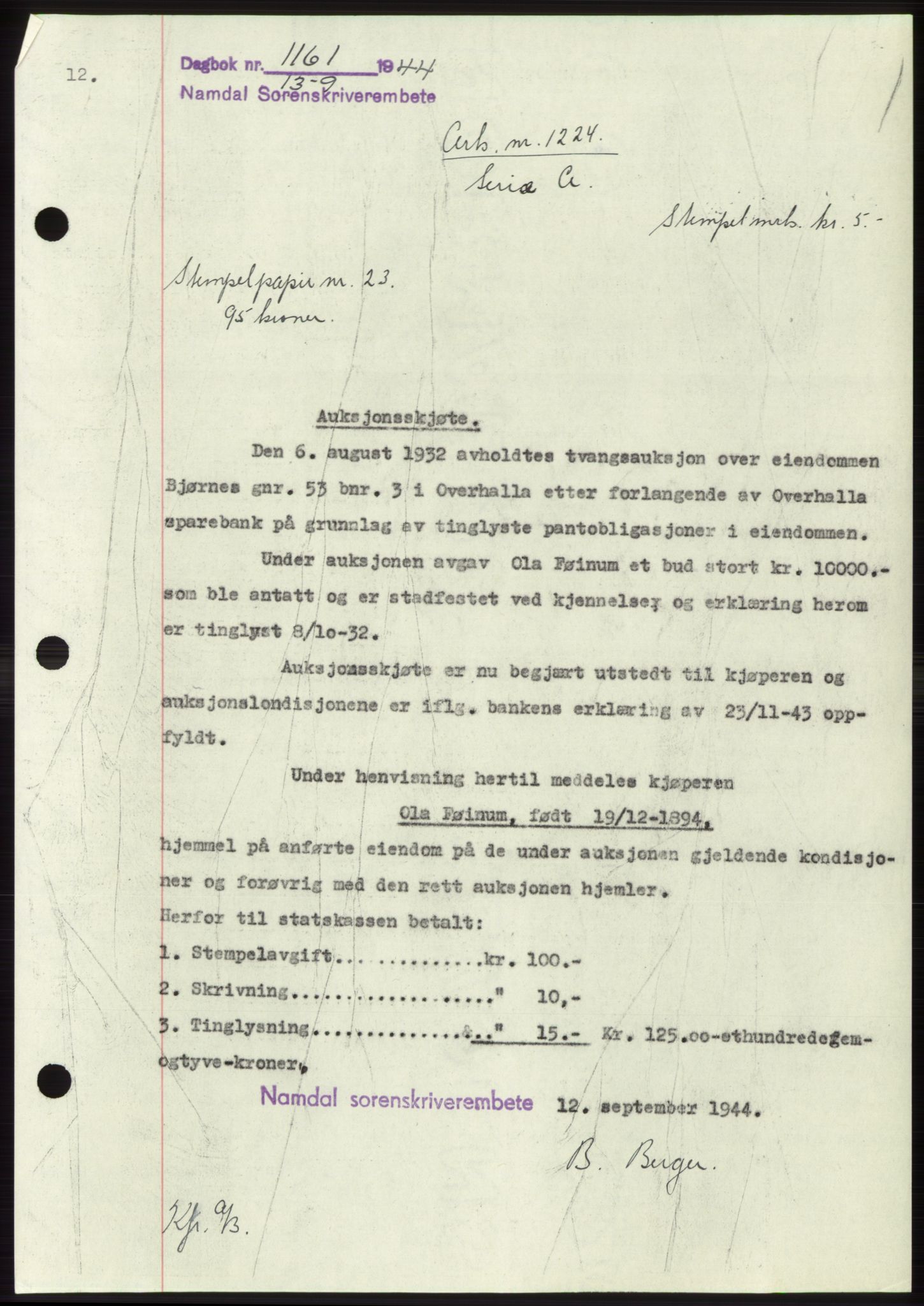 Namdal sorenskriveri, SAT/A-4133/1/2/2C: Pantebok nr. -, 1944-1945, Dagboknr: 1161/1944