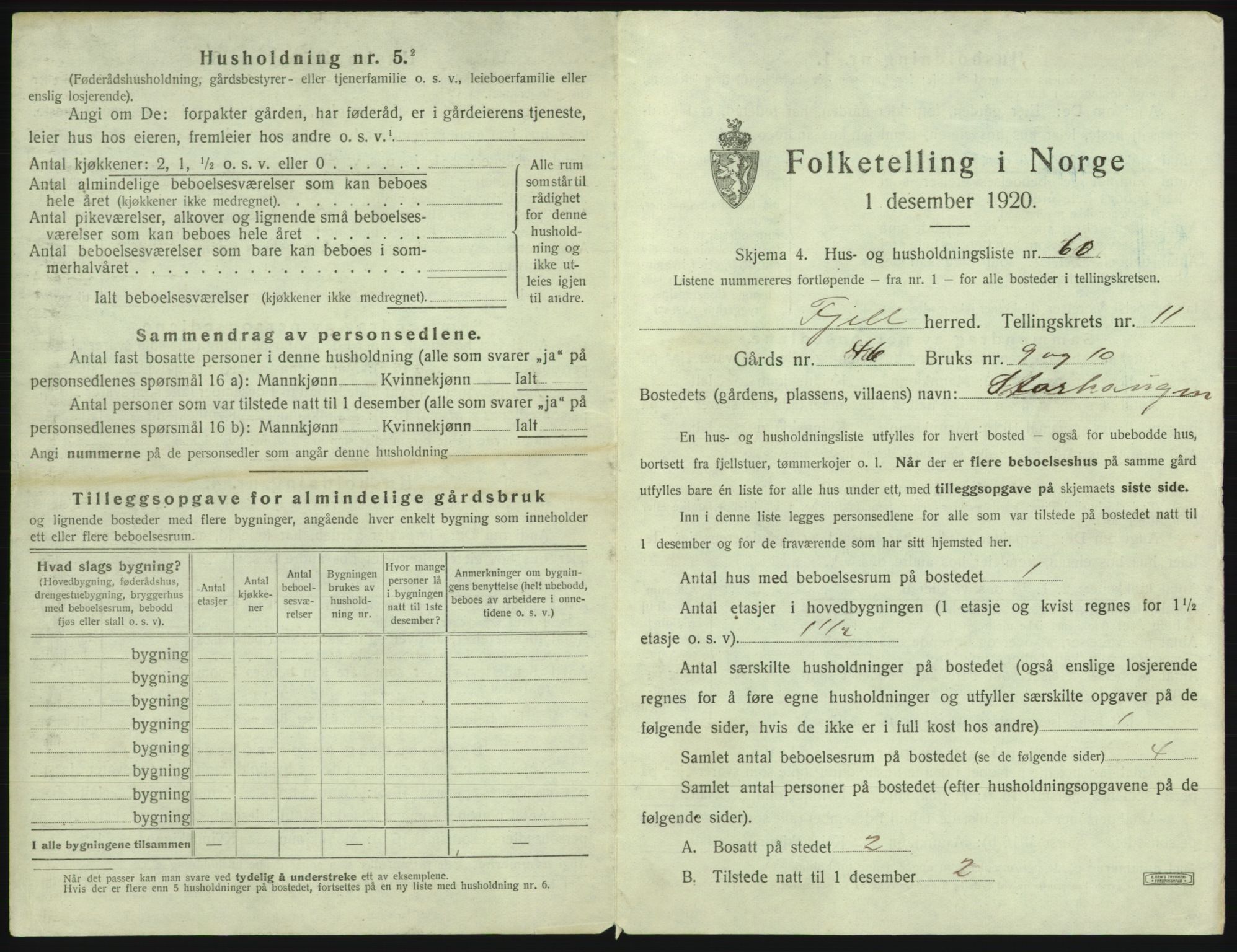 SAB, Folketelling 1920 for 1246 Fjell herred, 1920, s. 1327