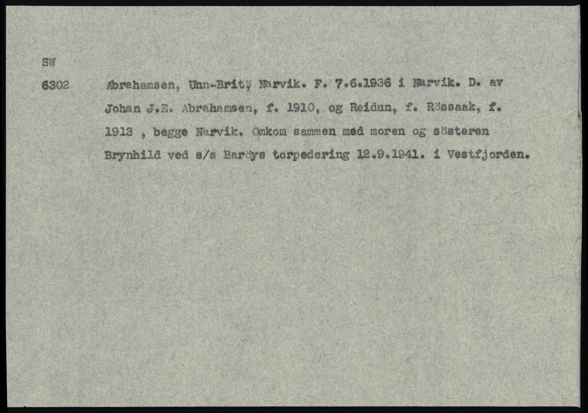 Sosialdepartementet, Våre Falne, RA/S-1708/E/Ee/L0025: Personmapper: Abelsen 01 - Amundsen, H. 65, 1945-1951, s. 385