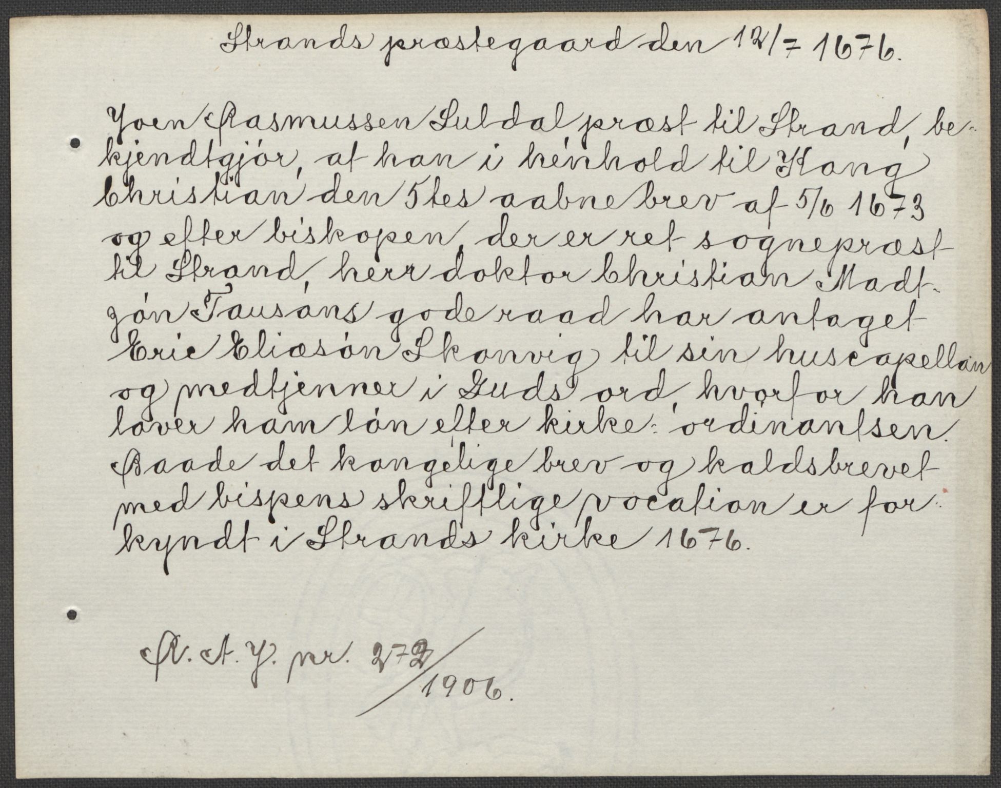 Riksarkivets diplomsamling, AV/RA-EA-5965/F15/L0031: Prestearkiv - Aust-Agder, Vest-Agder og Rogaland, 1575-1768, s. 167