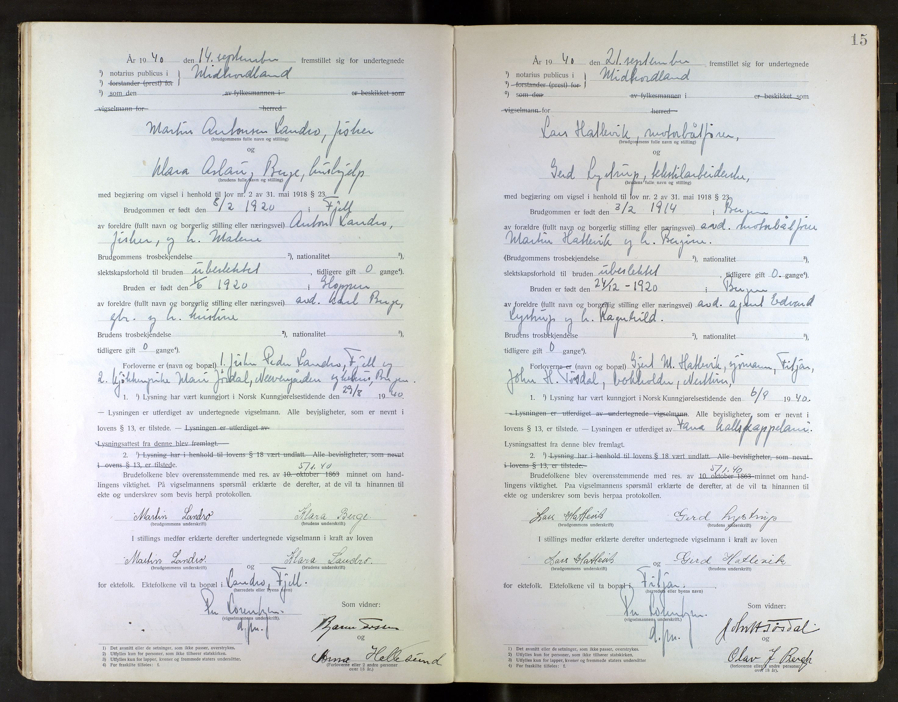 Midhordland sorenskriveri, AV/SAB-A-3001/1/M/Mc/Mca/L0002: Notarialbilag. Vigselbøker, 1939-1942, s. 15