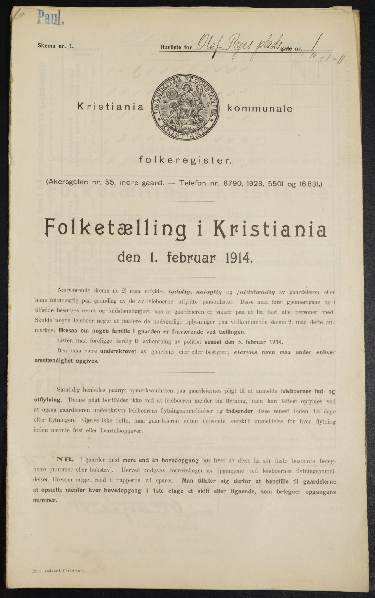 OBA, Kommunal folketelling 1.2.1914 for Kristiania, 1914, s. 75083