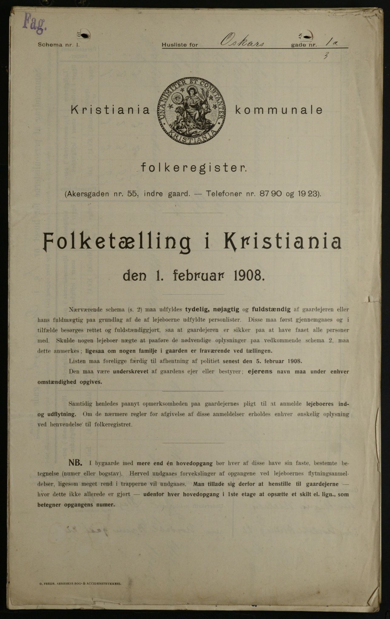 OBA, Kommunal folketelling 1.2.1908 for Kristiania kjøpstad, 1908, s. 68153