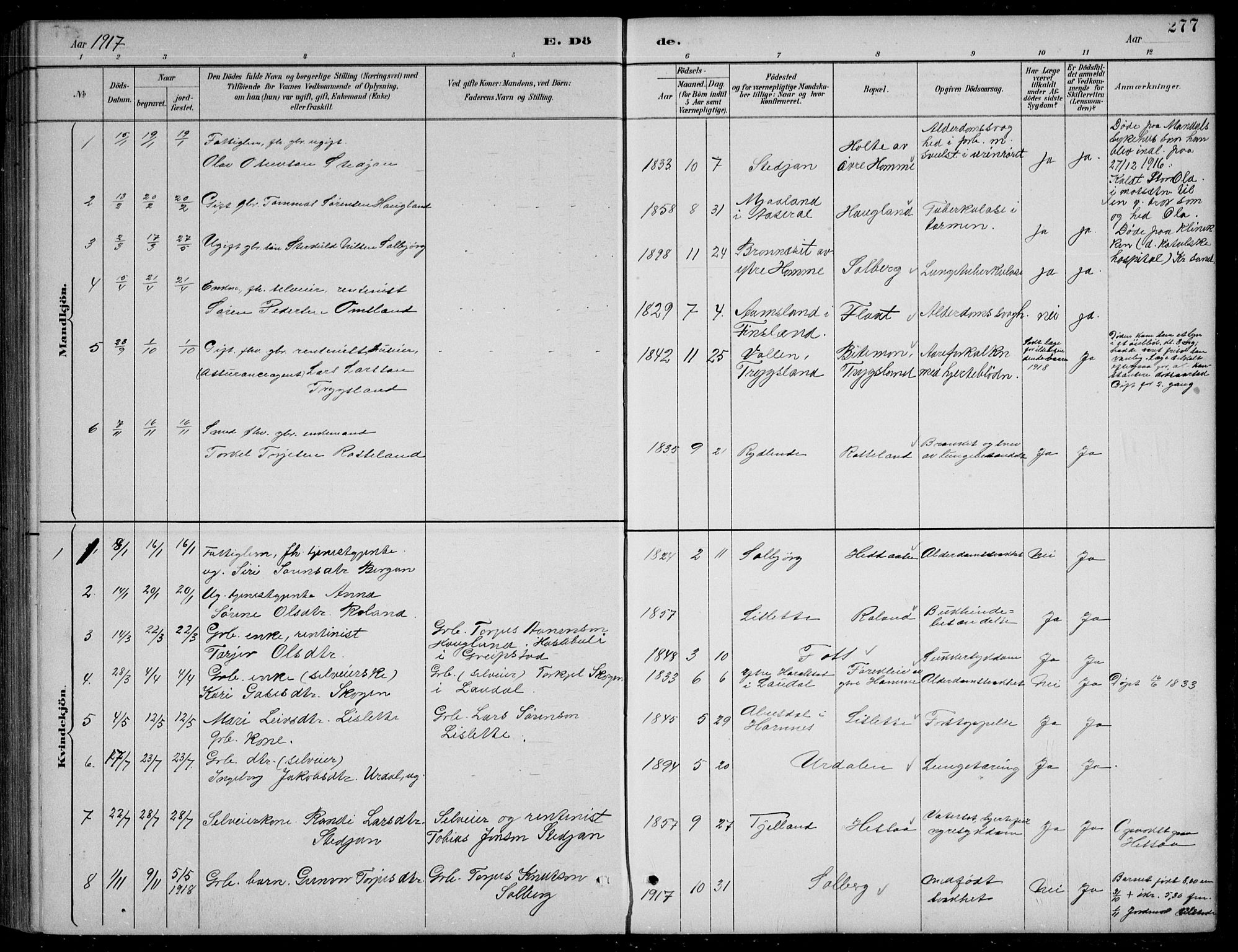 Bjelland sokneprestkontor, AV/SAK-1111-0005/F/Fb/Fba/L0005: Klokkerbok nr. B 5, 1887-1923, s. 277
