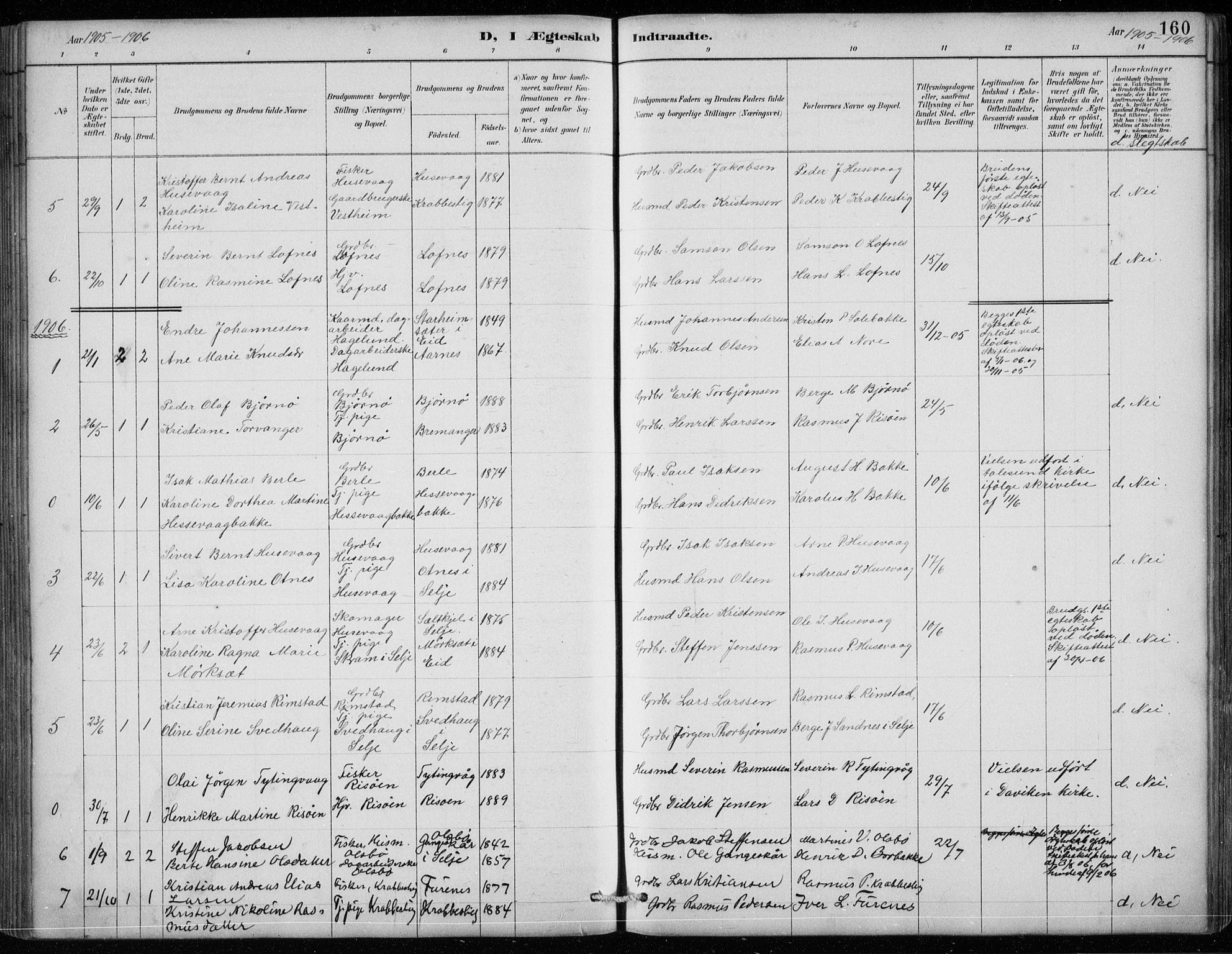 Davik sokneprestembete, AV/SAB-A-79701/H/Hab/Habc/L0002: Klokkerbok nr. C 2, 1889-1906, s. 160
