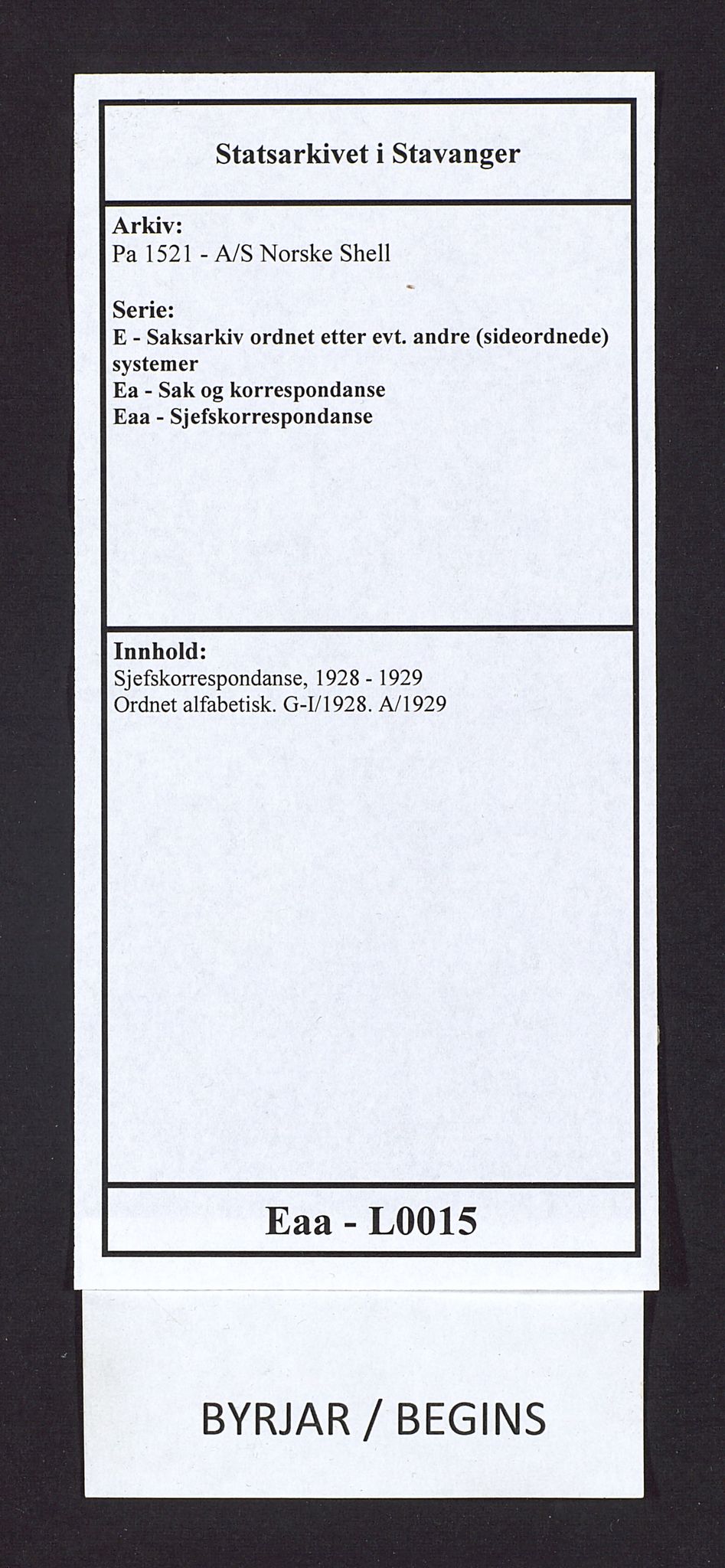 Pa 1521 - A/S Norske Shell, SAST/A-101915/E/Ea/Eaa/L0015: Sjefskorrespondanse, 1928-1929, s. 1