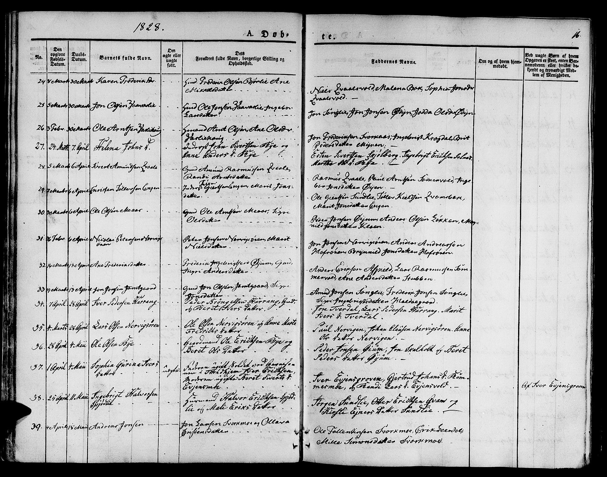 Ministerialprotokoller, klokkerbøker og fødselsregistre - Sør-Trøndelag, SAT/A-1456/668/L0804: Ministerialbok nr. 668A04, 1826-1839, s. 16