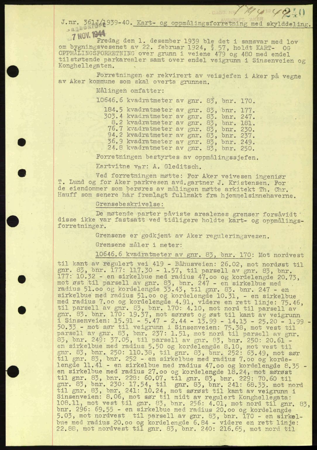 Aker herredsskriveri, SAO/A-10896/G/Gb/Gba/Gbab/L0063: Pantebok nr. A184-185, 1944-1945, Dagboknr: 7794/1944