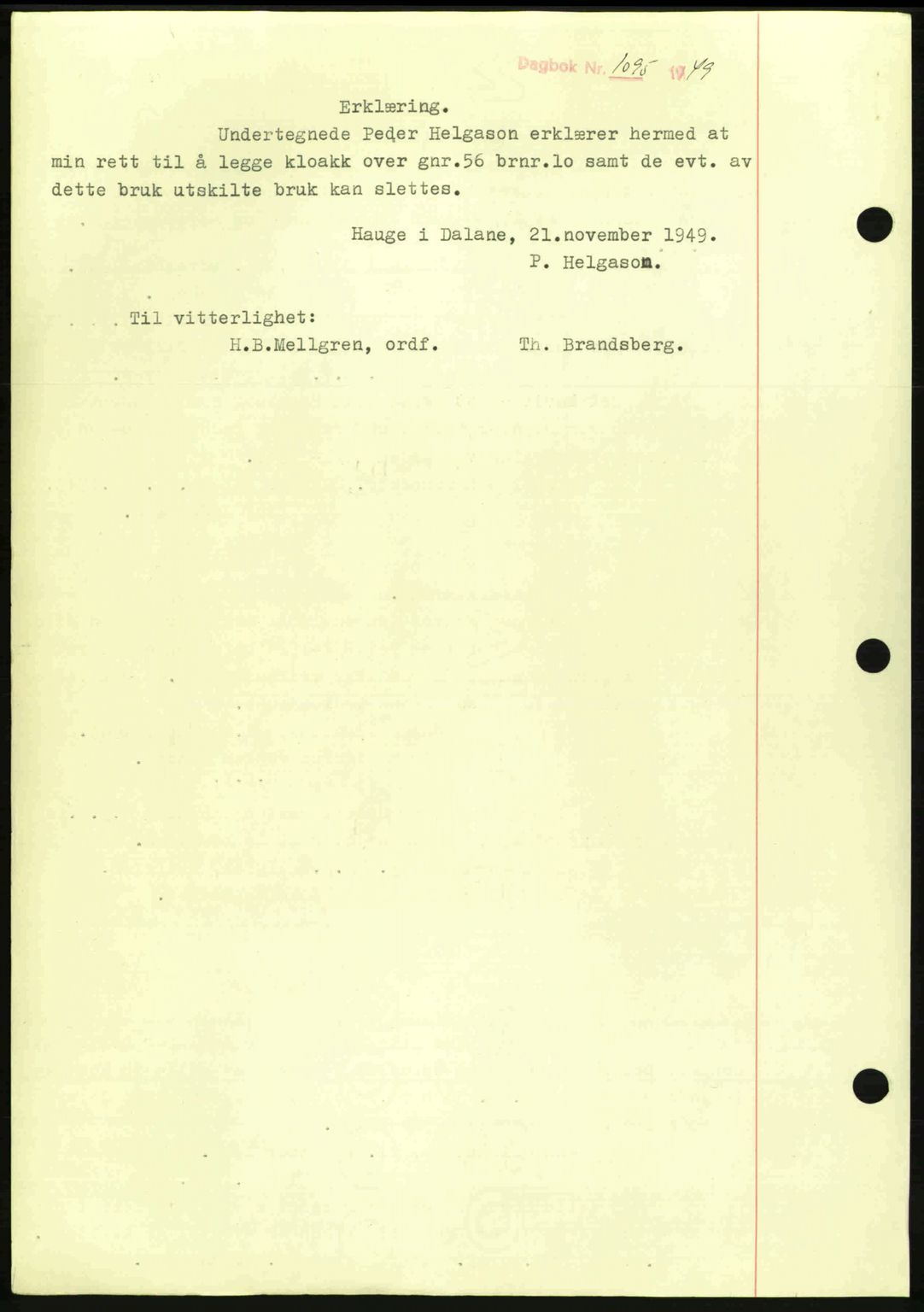 Dalane sorenskriveri, SAST/A-100309/02/G/Gb/L0057: Pantebok nr. B6-11, 1946-1950, Dagboknr: 1120/1949