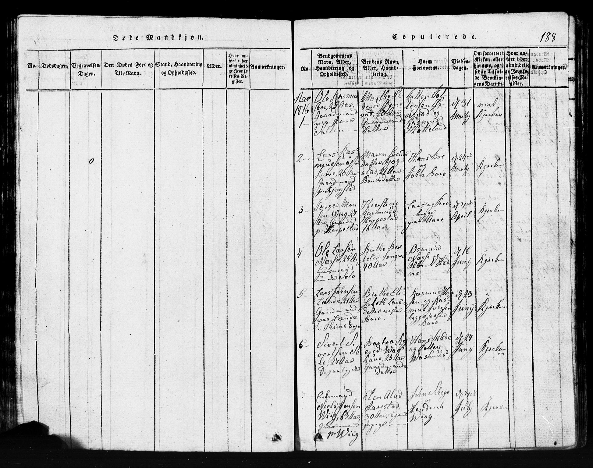 Klepp sokneprestkontor, SAST/A-101803/001/3/30BB/L0001: Klokkerbok nr.  B 1, 1816-1859, s. 188