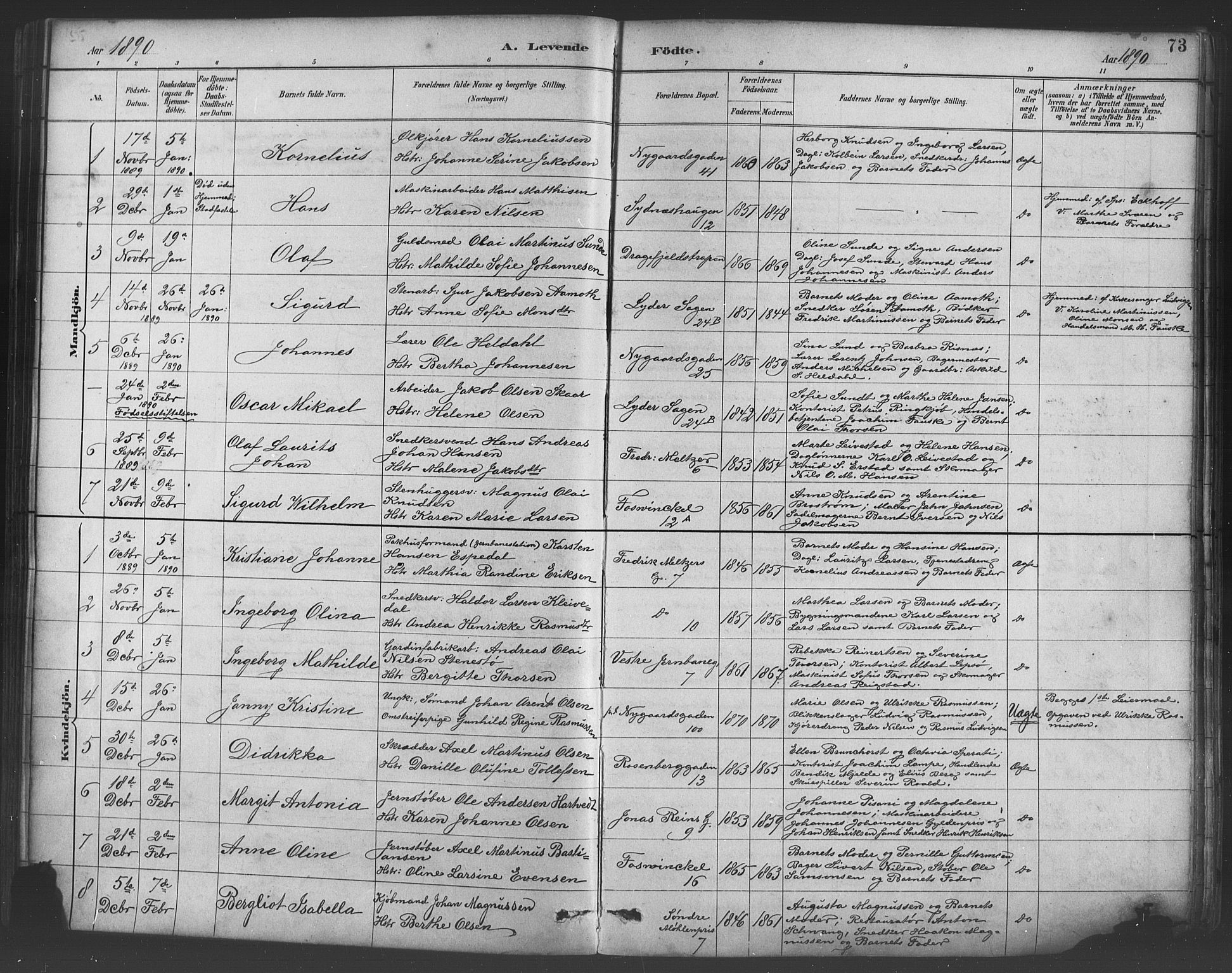 Johanneskirken sokneprestembete, AV/SAB-A-76001/H/Hab: Klokkerbok nr. A 1, 1885-1900, s. 73