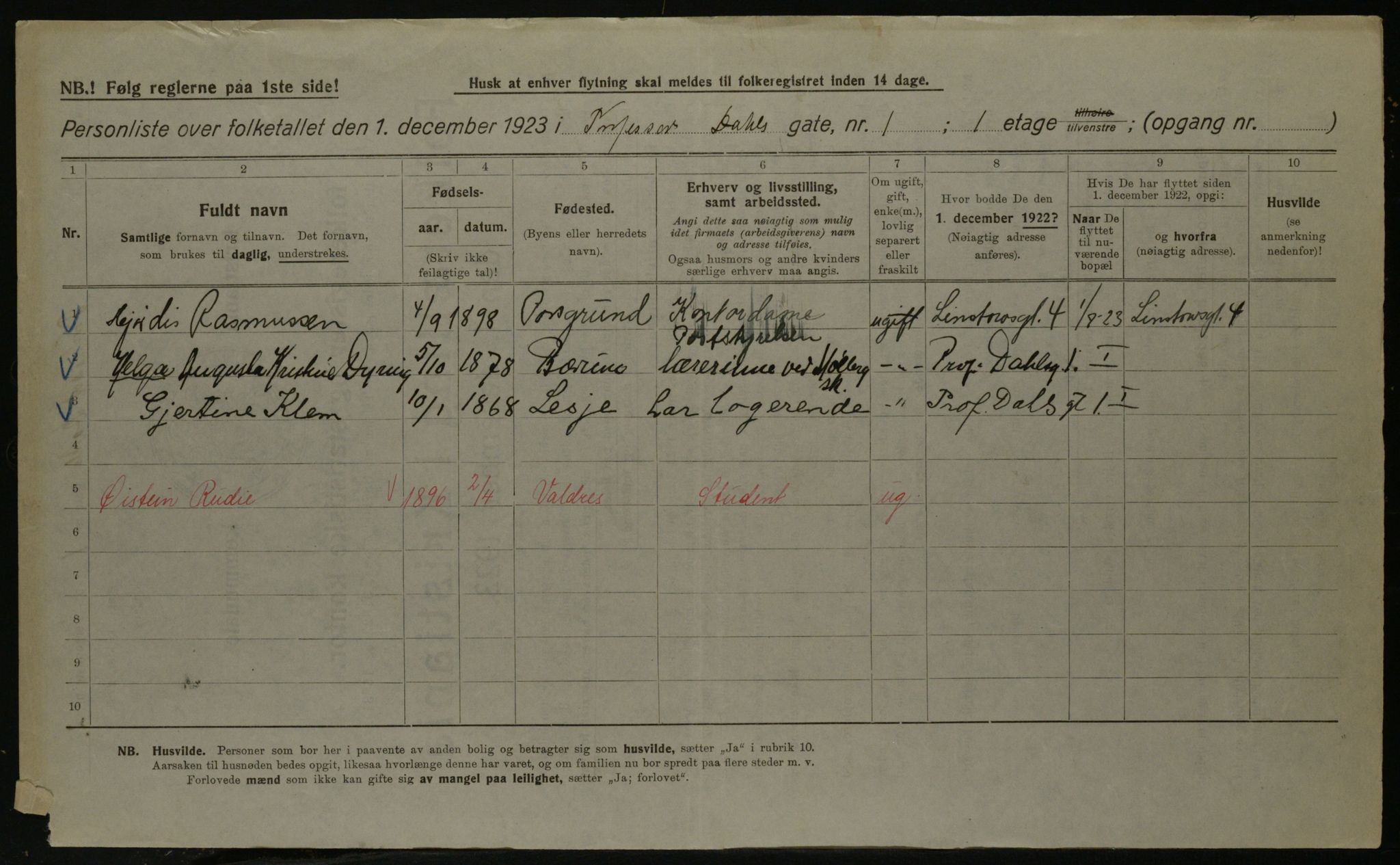 OBA, Kommunal folketelling 1.12.1923 for Kristiania, 1923, s. 90098