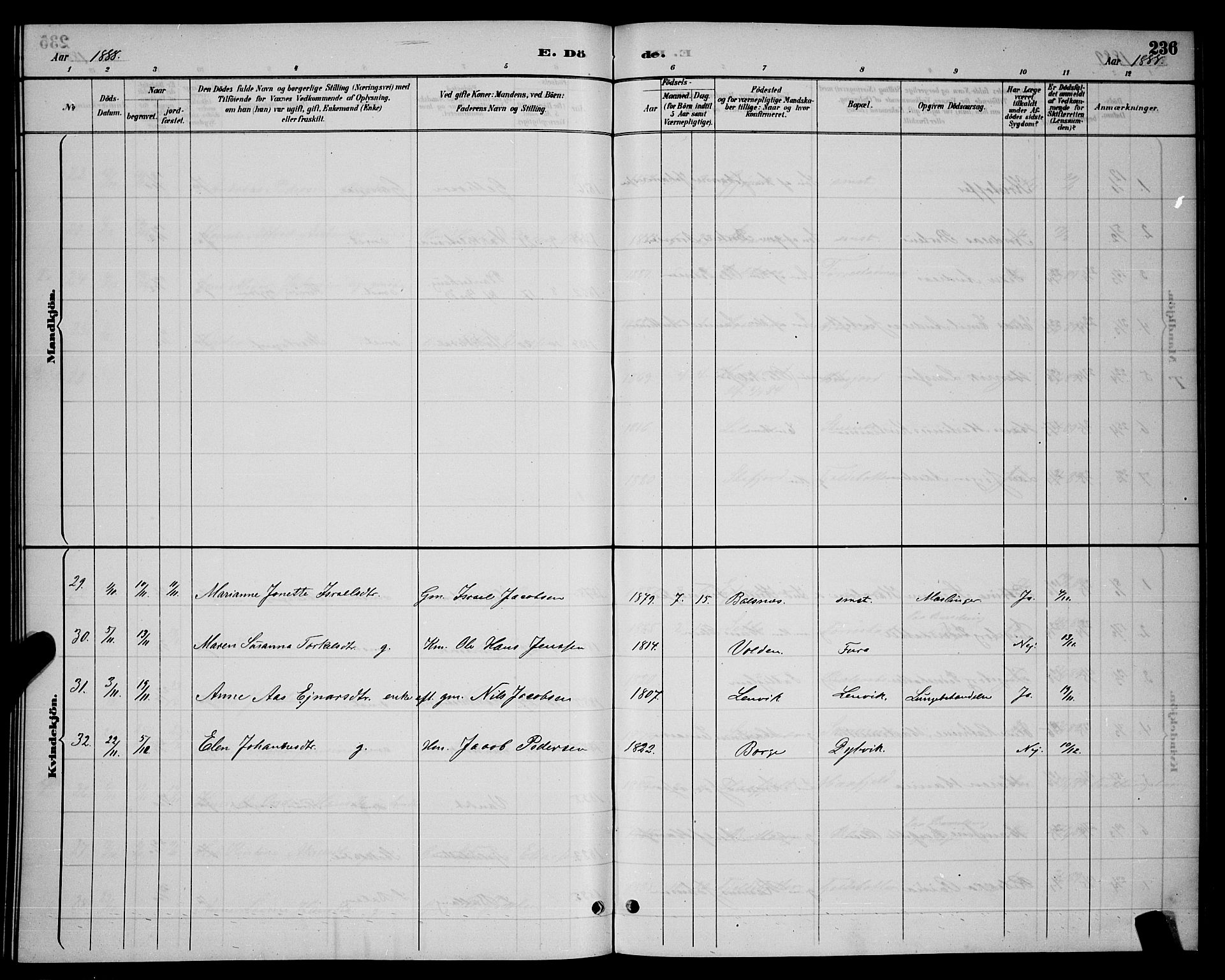 Ministerialprotokoller, klokkerbøker og fødselsregistre - Nordland, AV/SAT-A-1459/863/L0914: Klokkerbok nr. 863C04, 1886-1897, s. 236