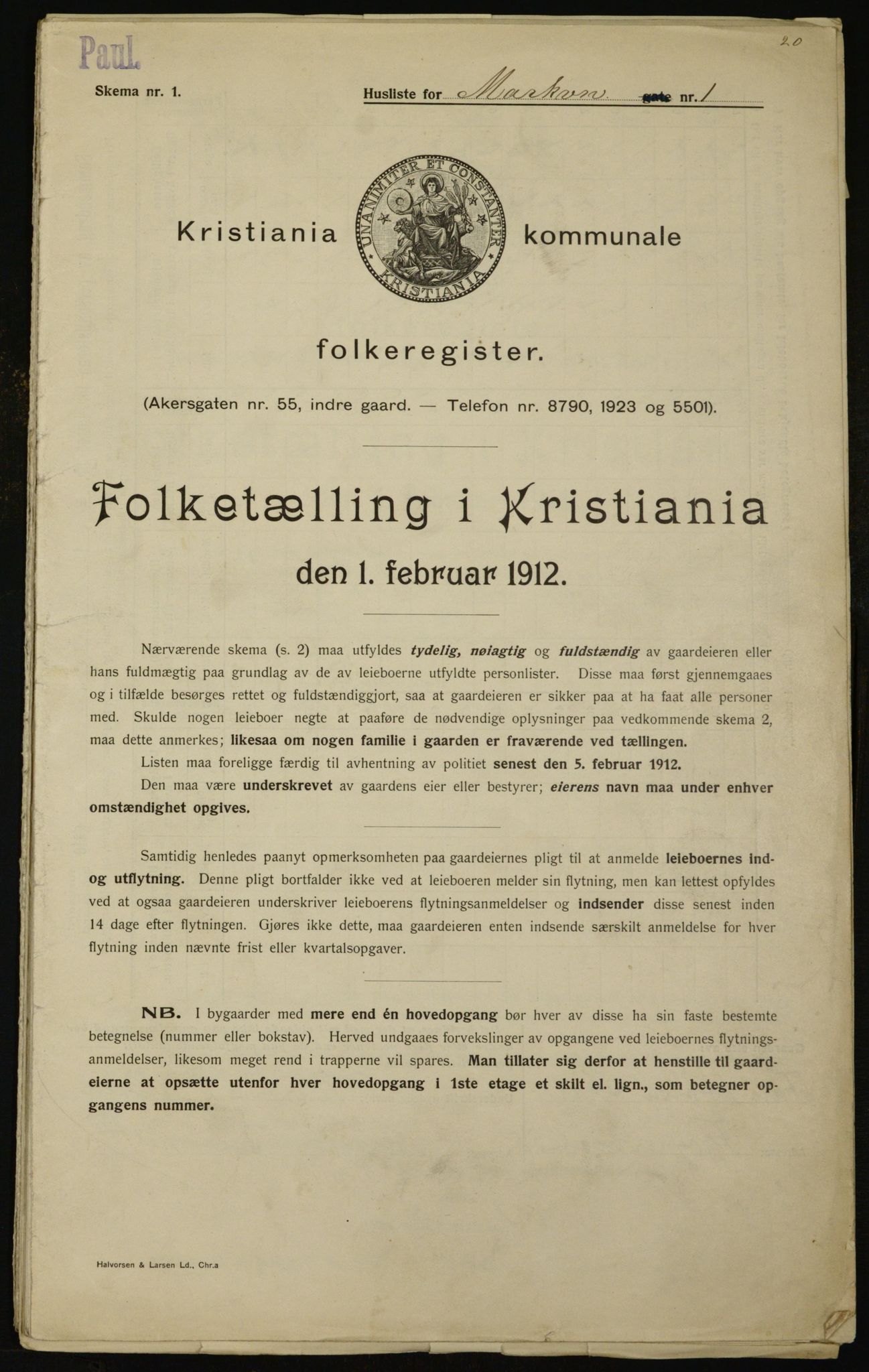 OBA, Kommunal folketelling 1.2.1912 for Kristiania, 1912, s. 63356