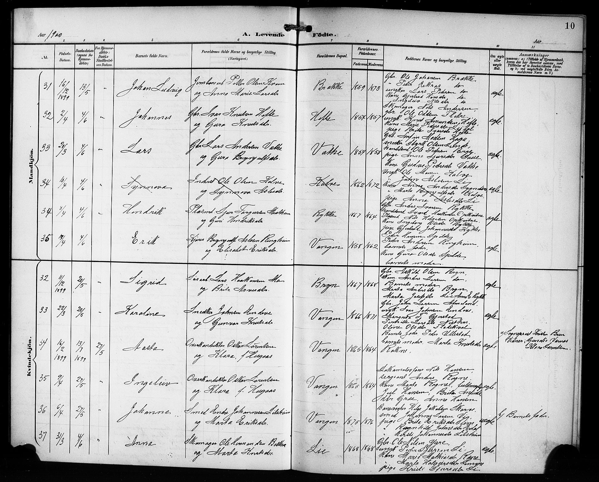 Voss sokneprestembete, AV/SAB-A-79001/H/Hab: Klokkerbok nr. C 2, 1900-1909, s. 10