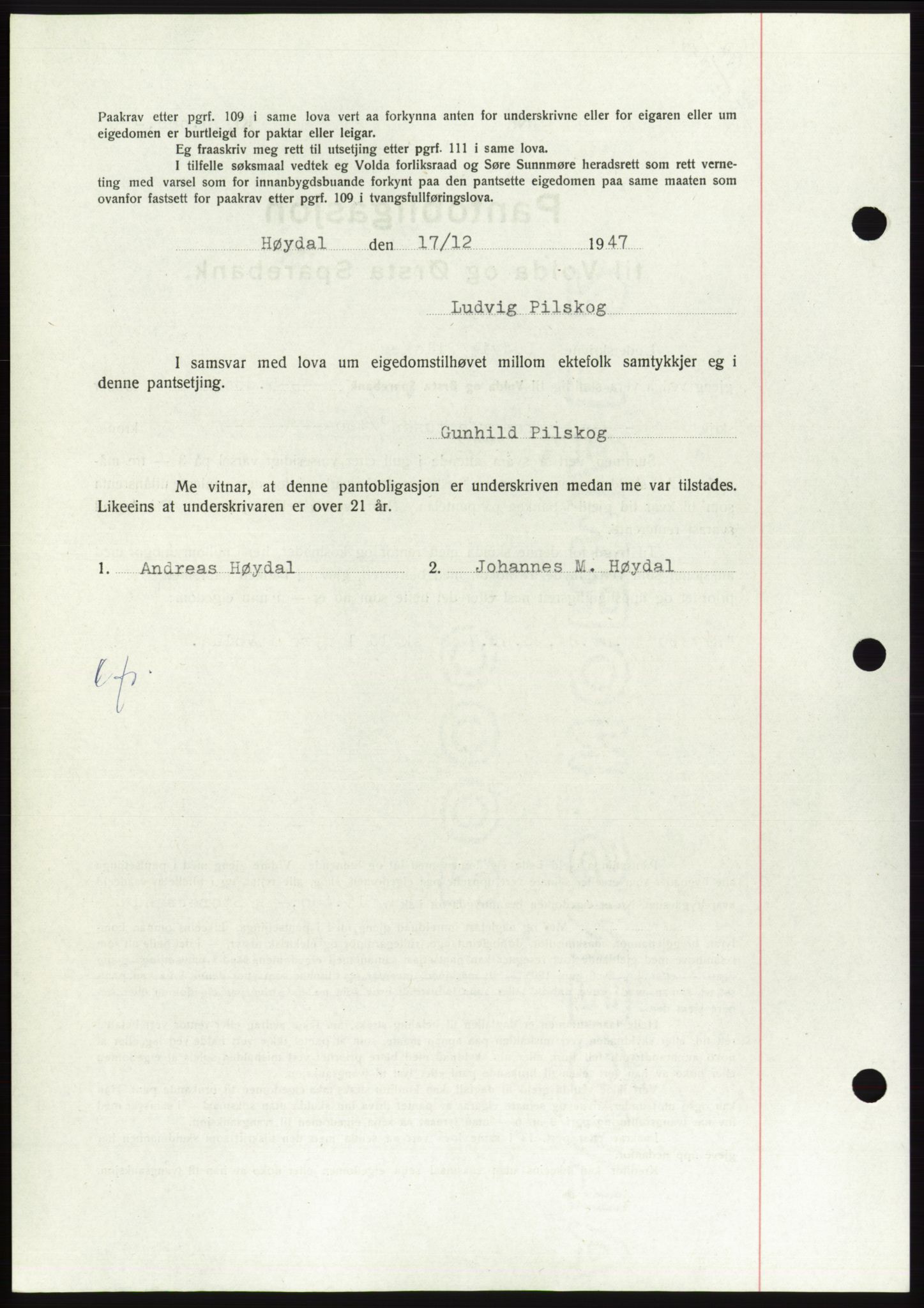 Søre Sunnmøre sorenskriveri, AV/SAT-A-4122/1/2/2C/L0115: Pantebok nr. 3B, 1947-1948, Dagboknr: 1881/1947
