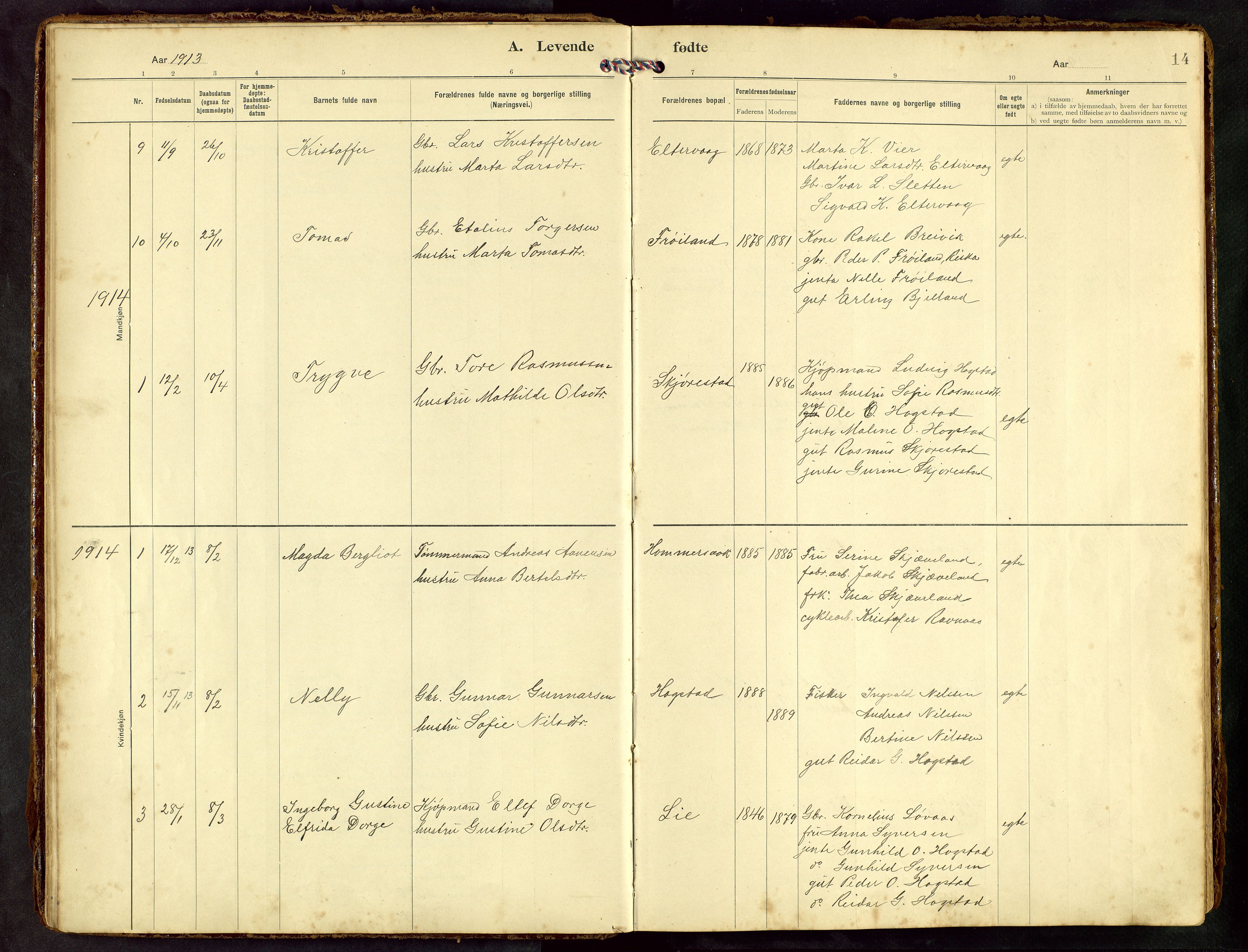 Hetland sokneprestkontor, SAST/A-101826/30/30BB/L0010: Klokkerbok nr. B 10, 1910-1968, s. 14