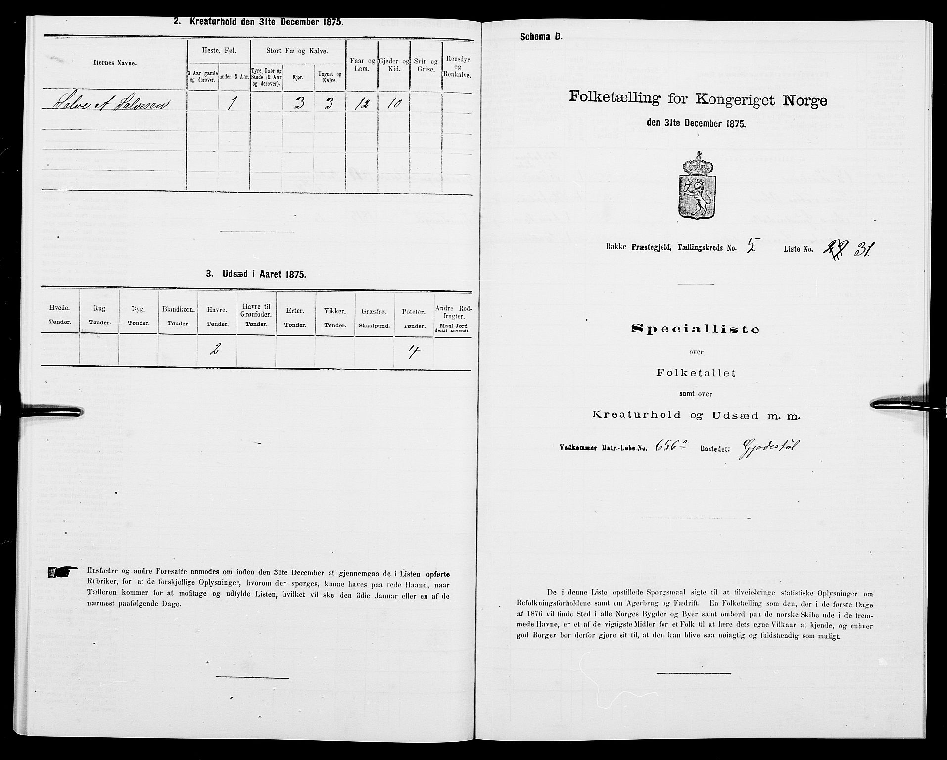 SAK, Folketelling 1875 for 1045P Bakke prestegjeld, 1875, s. 547